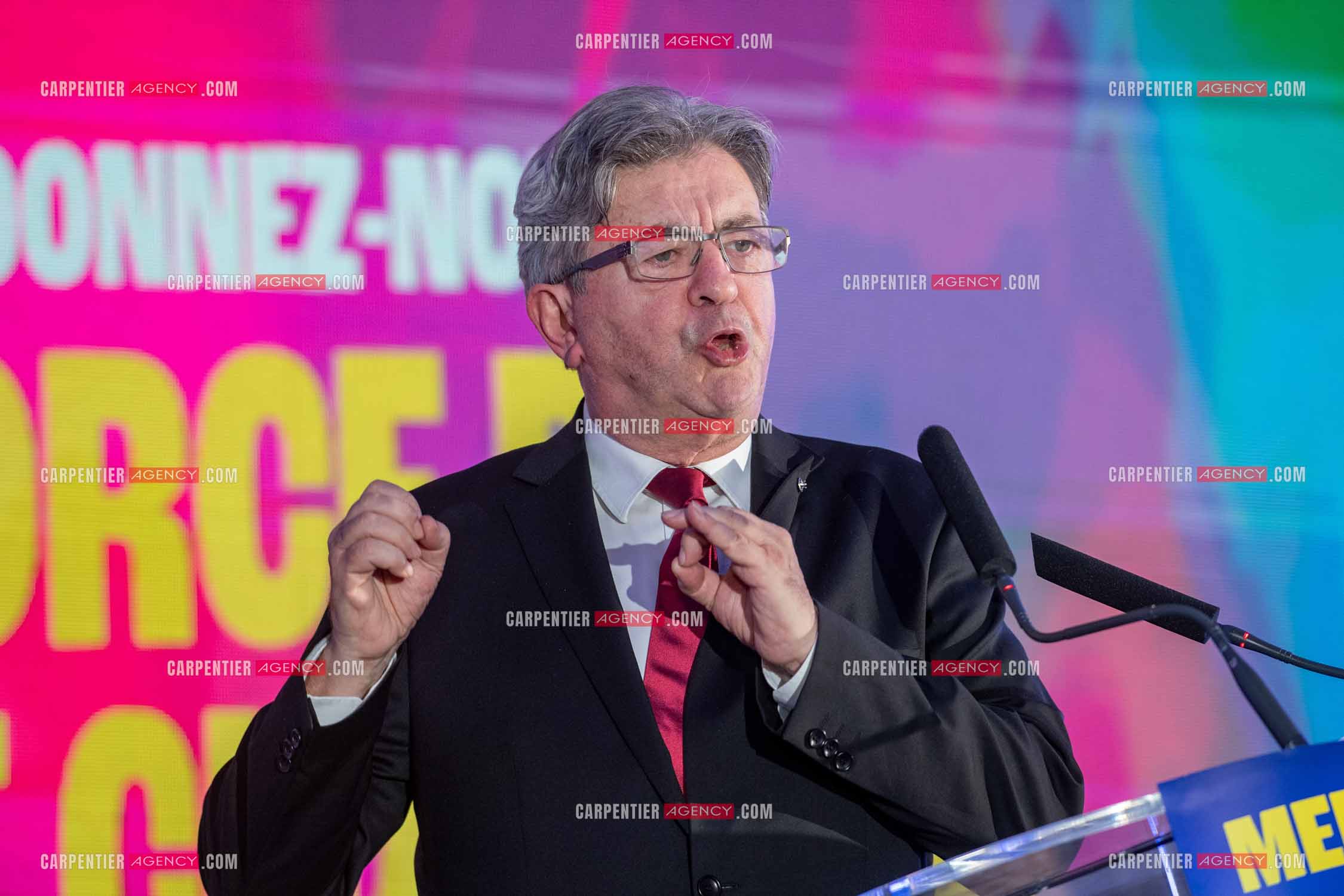 Meeting de l’Union populaire à Marseille le 23 mai 2024. Le député français Jean-Luc Mélenchon.