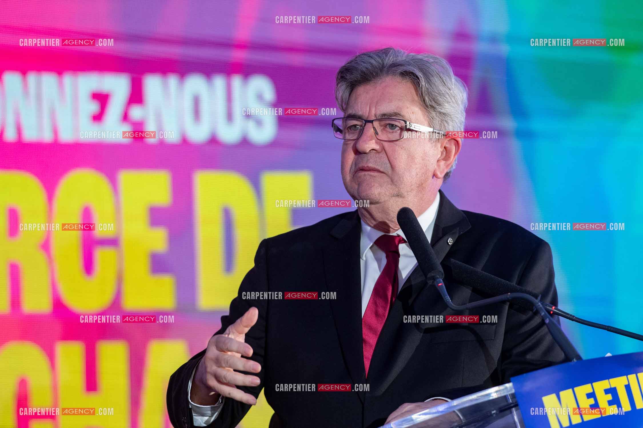 Meeting de l’Union populaire à Marseille le 23 mai 2024. Le député français Jean-Luc Mélenchon.