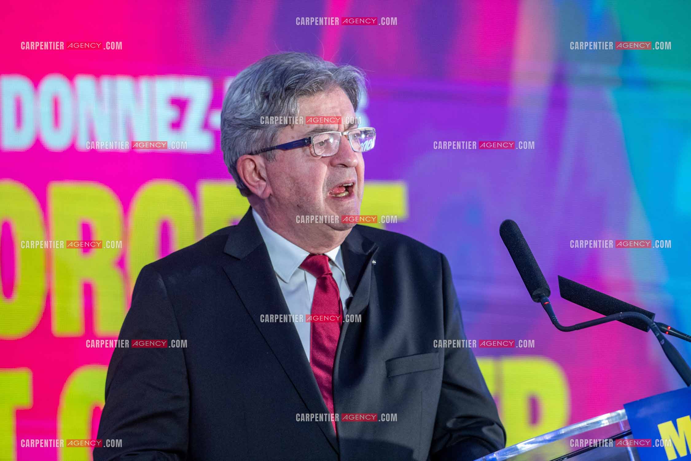 Meeting de l’Union populaire à Marseille le 23 mai 2024. Le député français Jean-Luc Mélenchon.