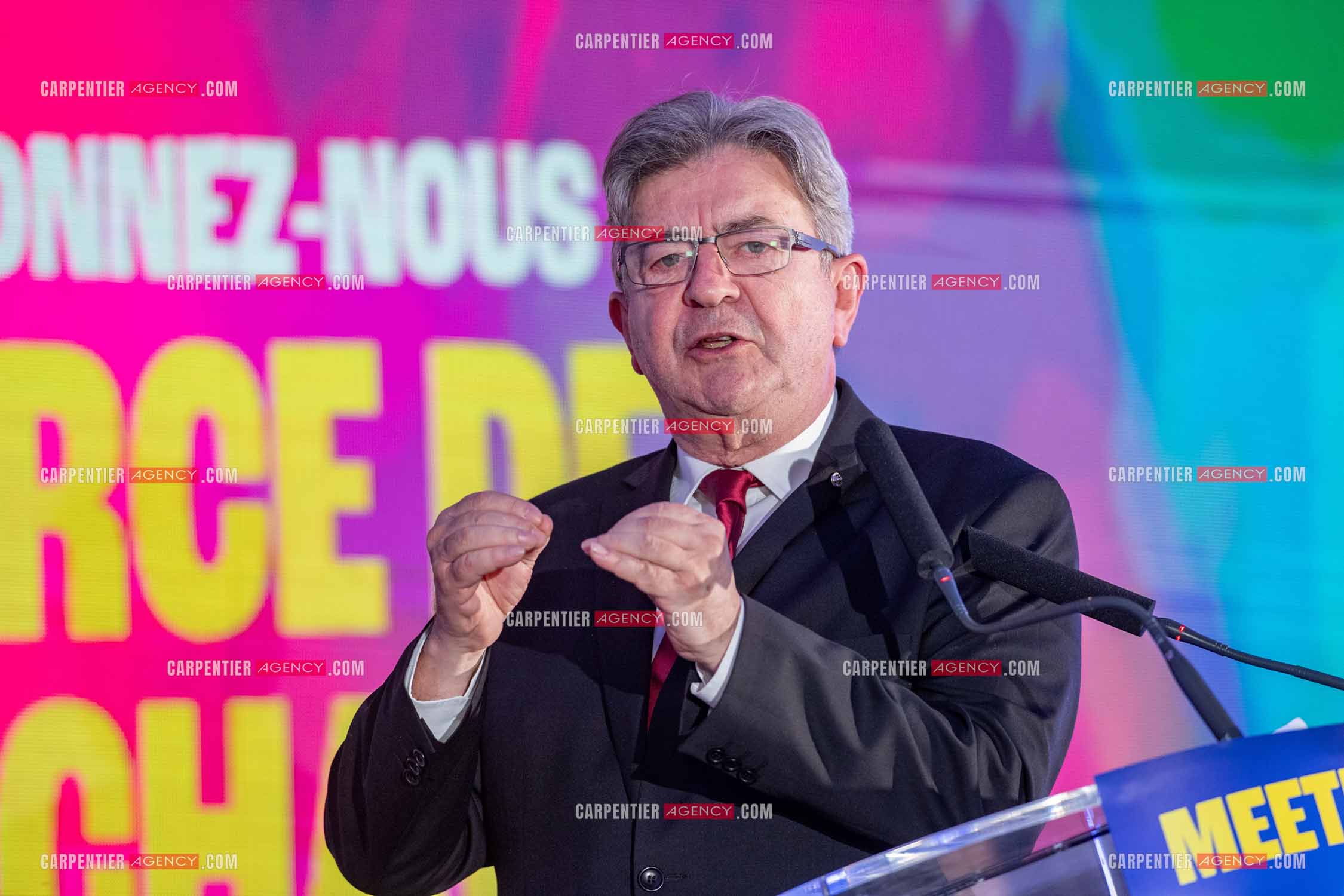 Meeting de l’Union populaire à Marseille le 23 mai 2024. Le député français Jean-Luc Mélenchon.