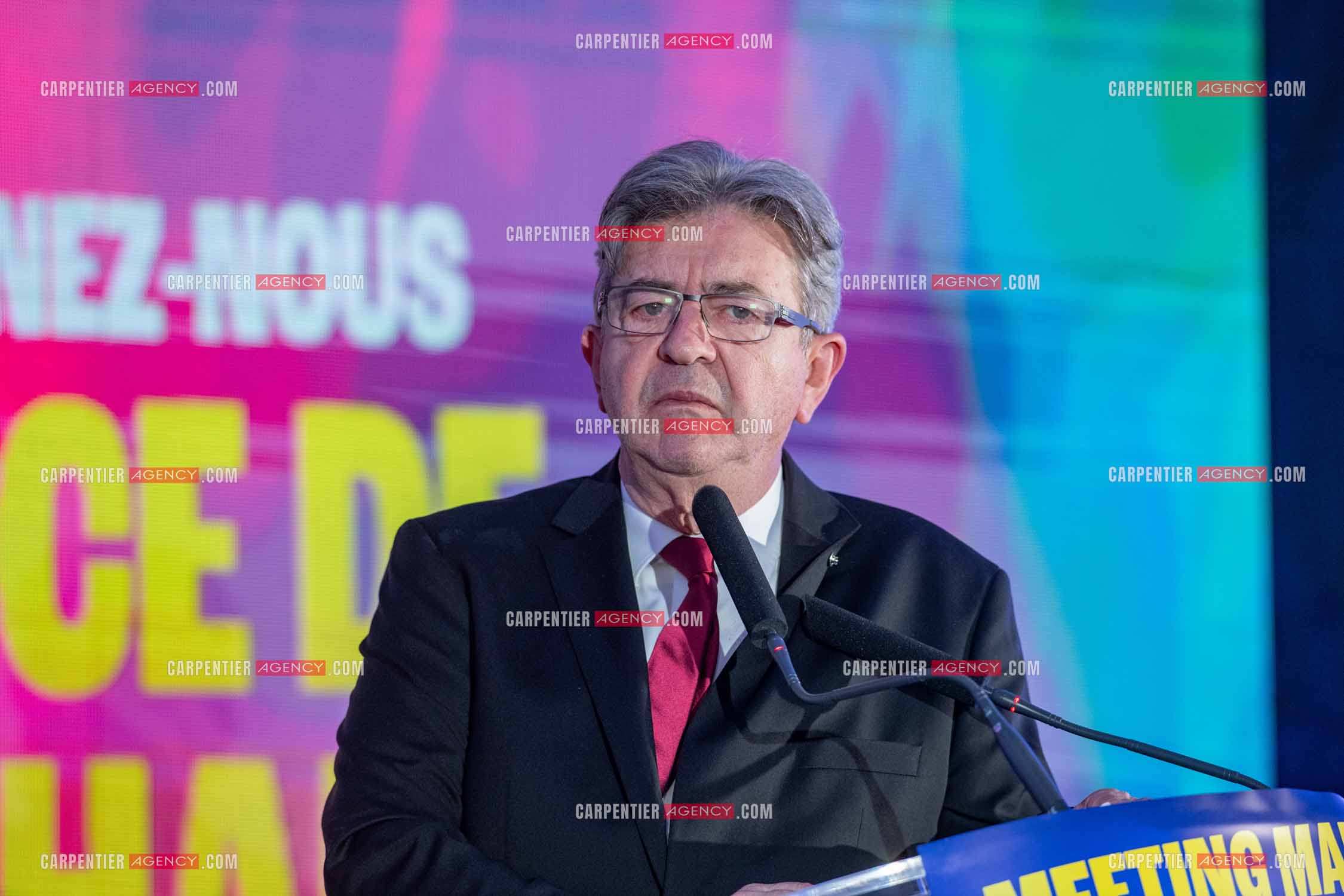 Meeting de l’Union populaire à Marseille le 23 mai 2024. Le député français Jean-Luc Mélenchon.
