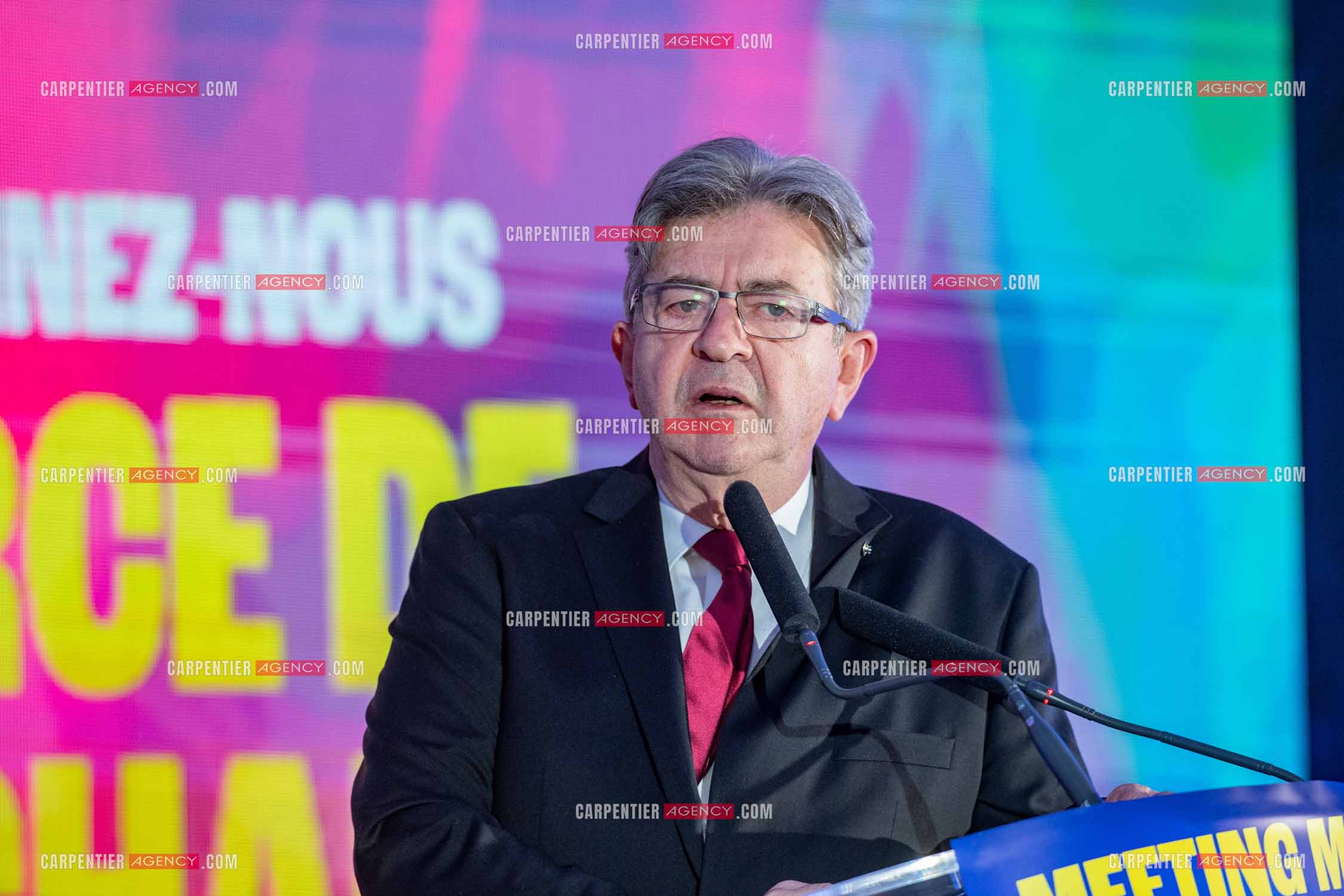Meeting de l’Union populaire à Marseille le 23 mai 2024. Le député français Jean-Luc Mélenchon.
