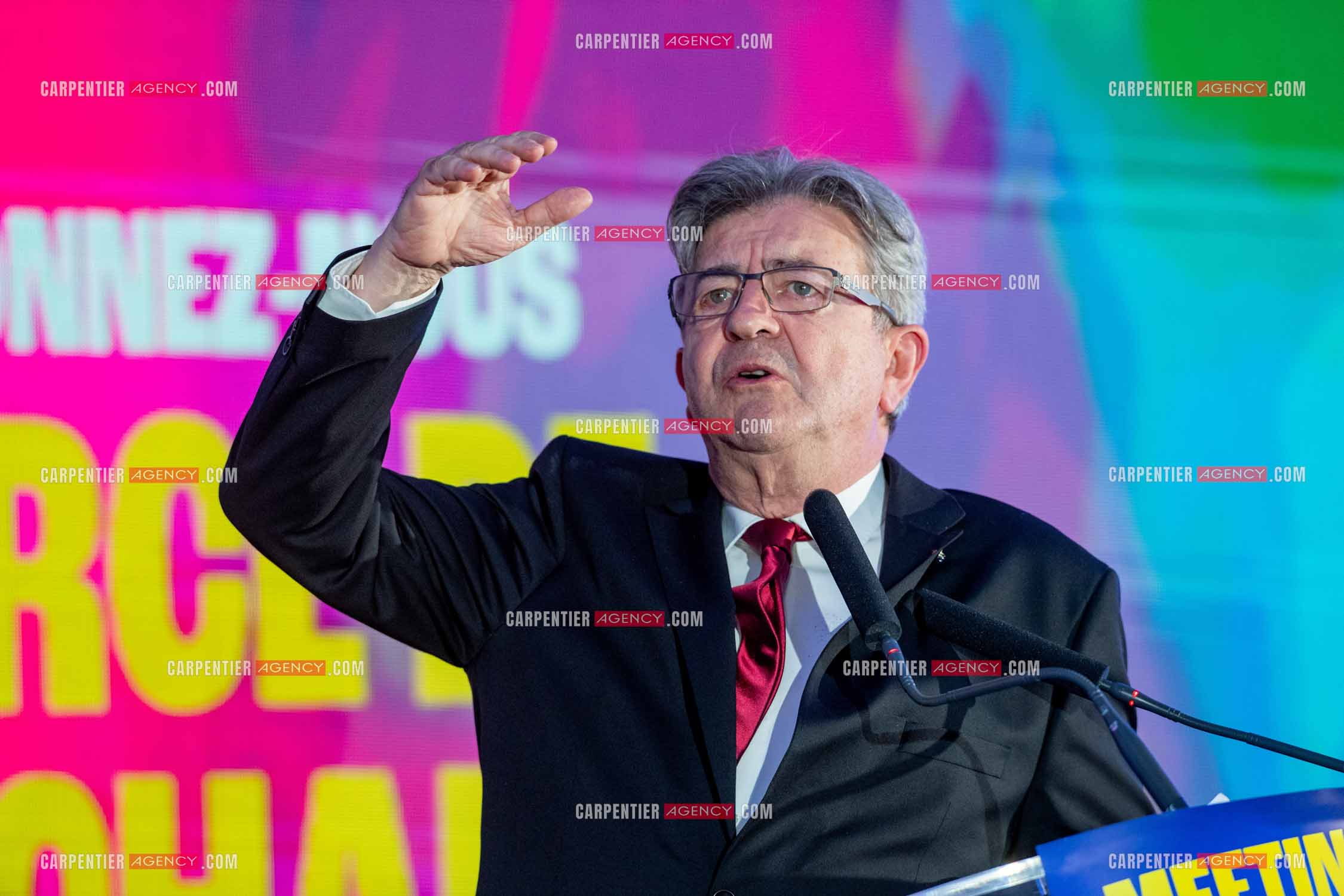 Meeting de l’Union populaire à Marseille le 23 mai 2024. Le député français Jean-Luc Mélenchon.