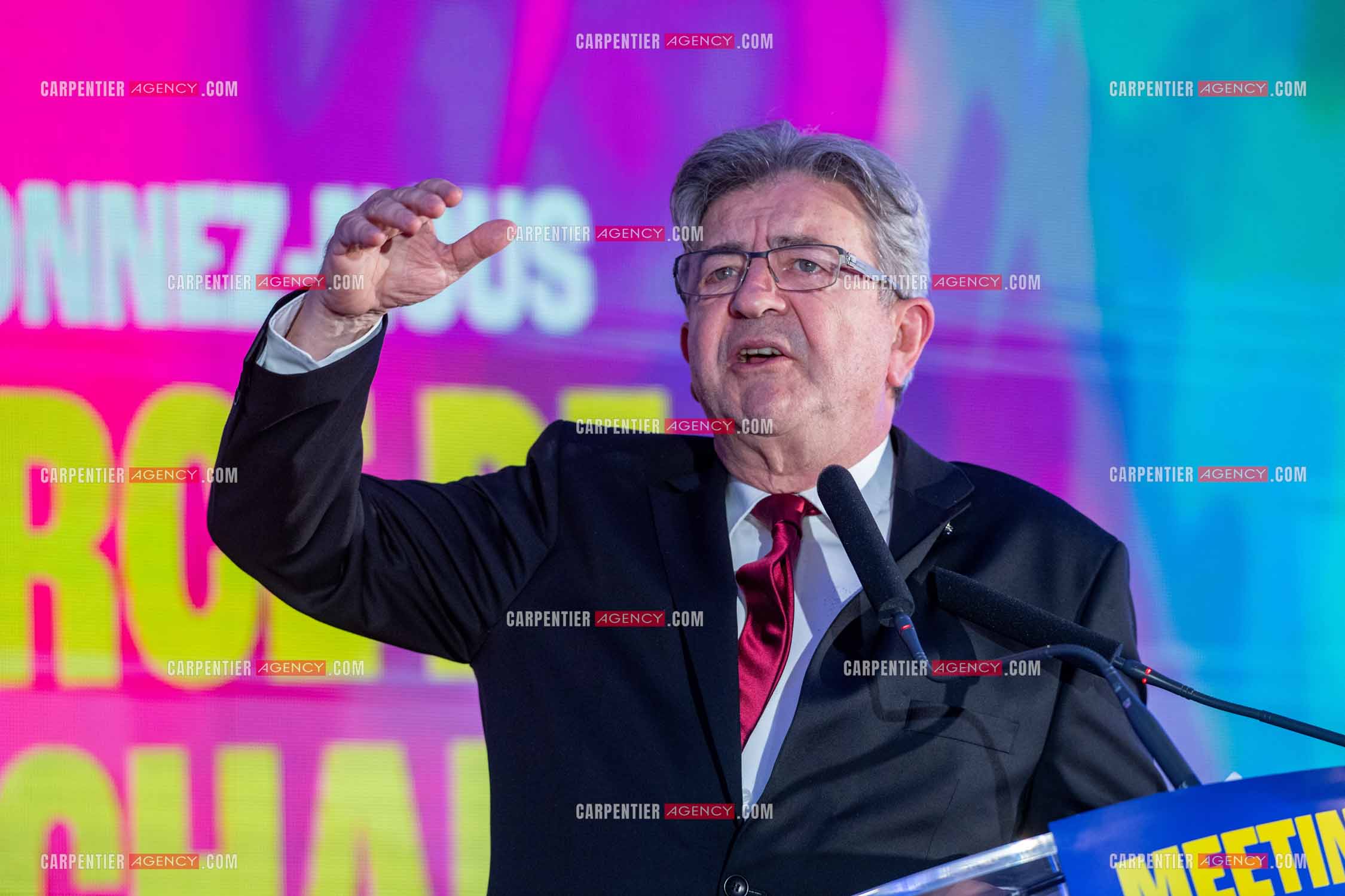 Meeting de l’Union populaire à Marseille le 23 mai 2024. Le député français Jean-Luc Mélenchon.