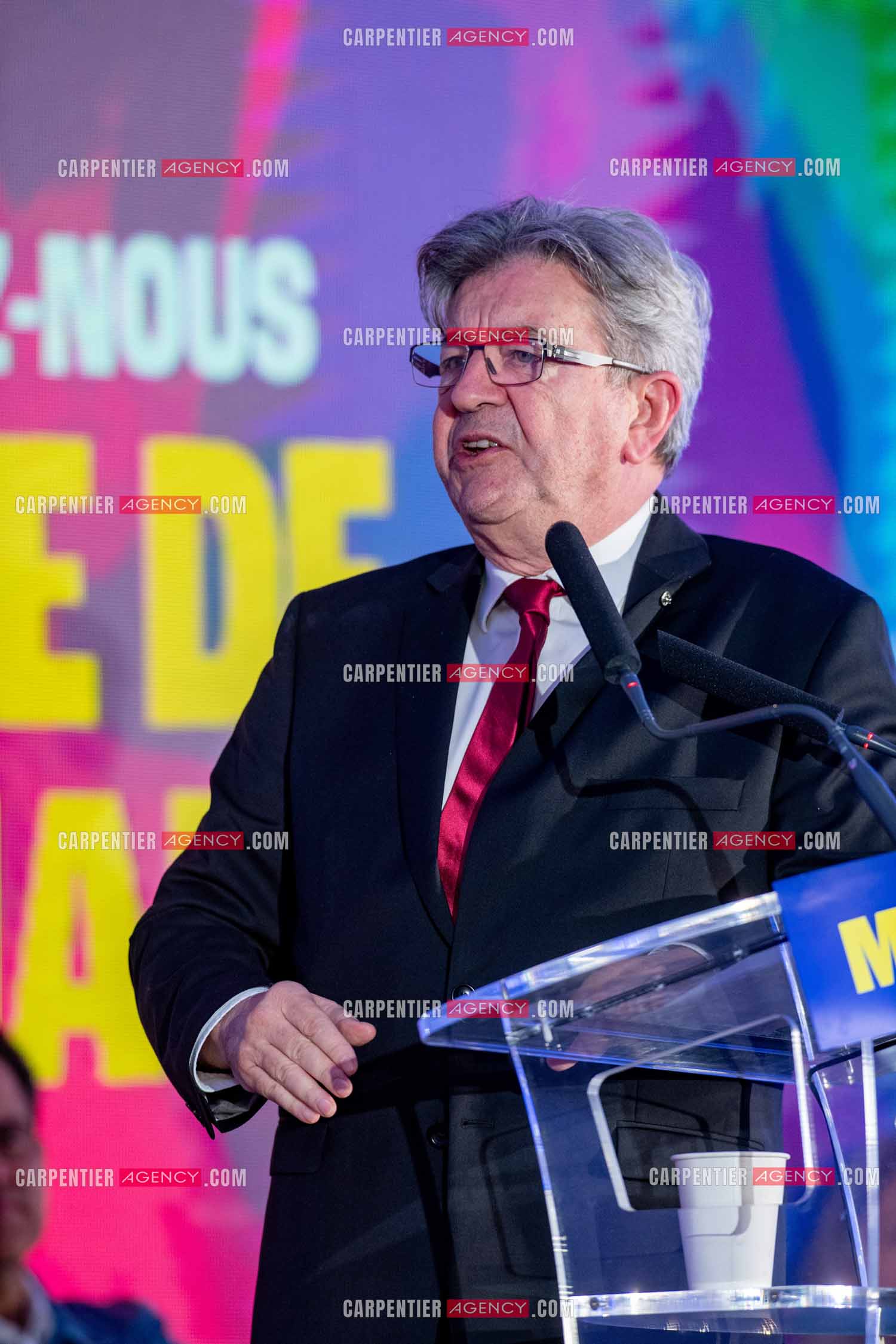 Meeting de l’Union populaire à Marseille le 23 mai 2024. Le député français Jean-Luc Mélenchon.