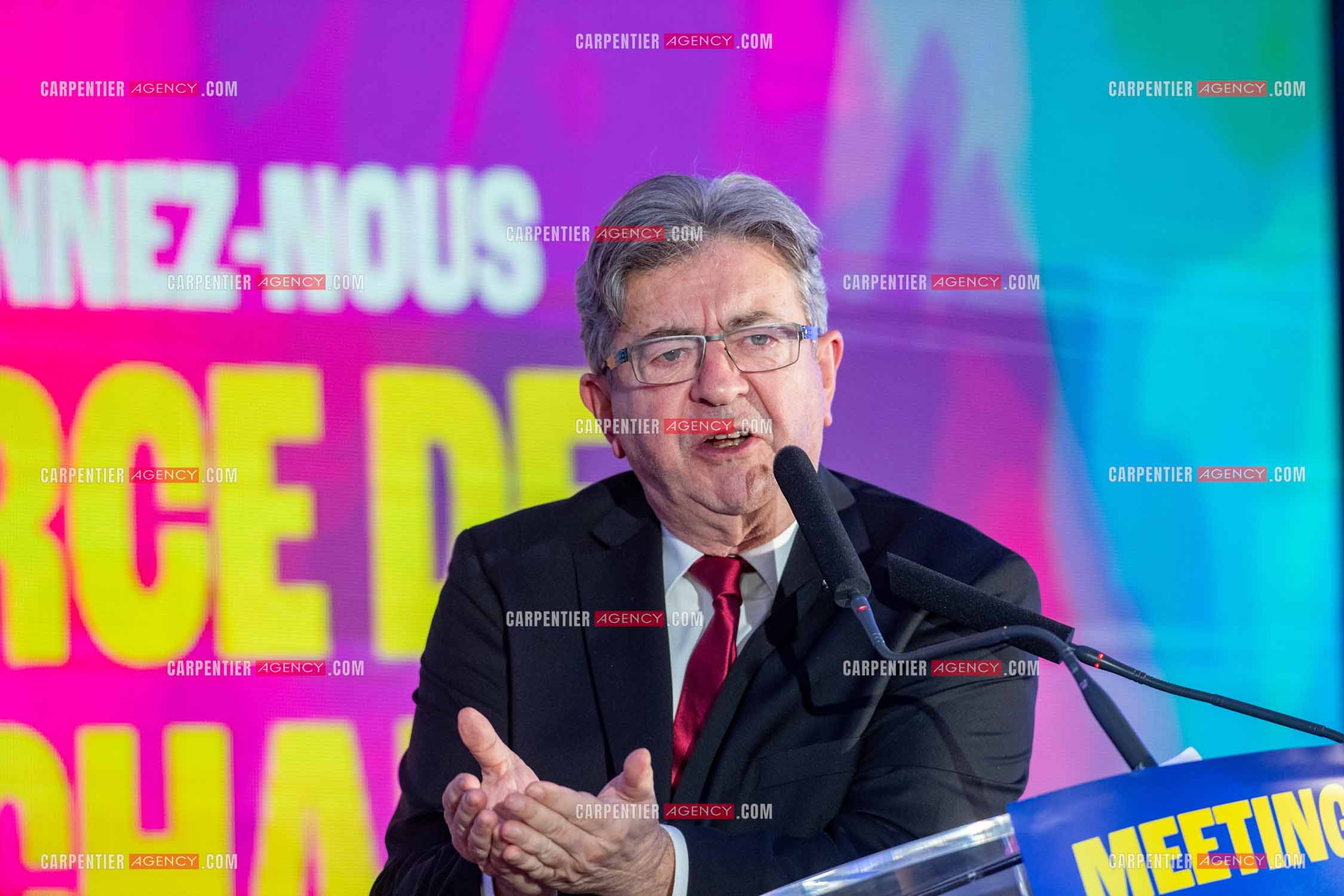Meeting de l’Union populaire à Marseille le 23 mai 2024. Le député français Jean-Luc Mélenchon.