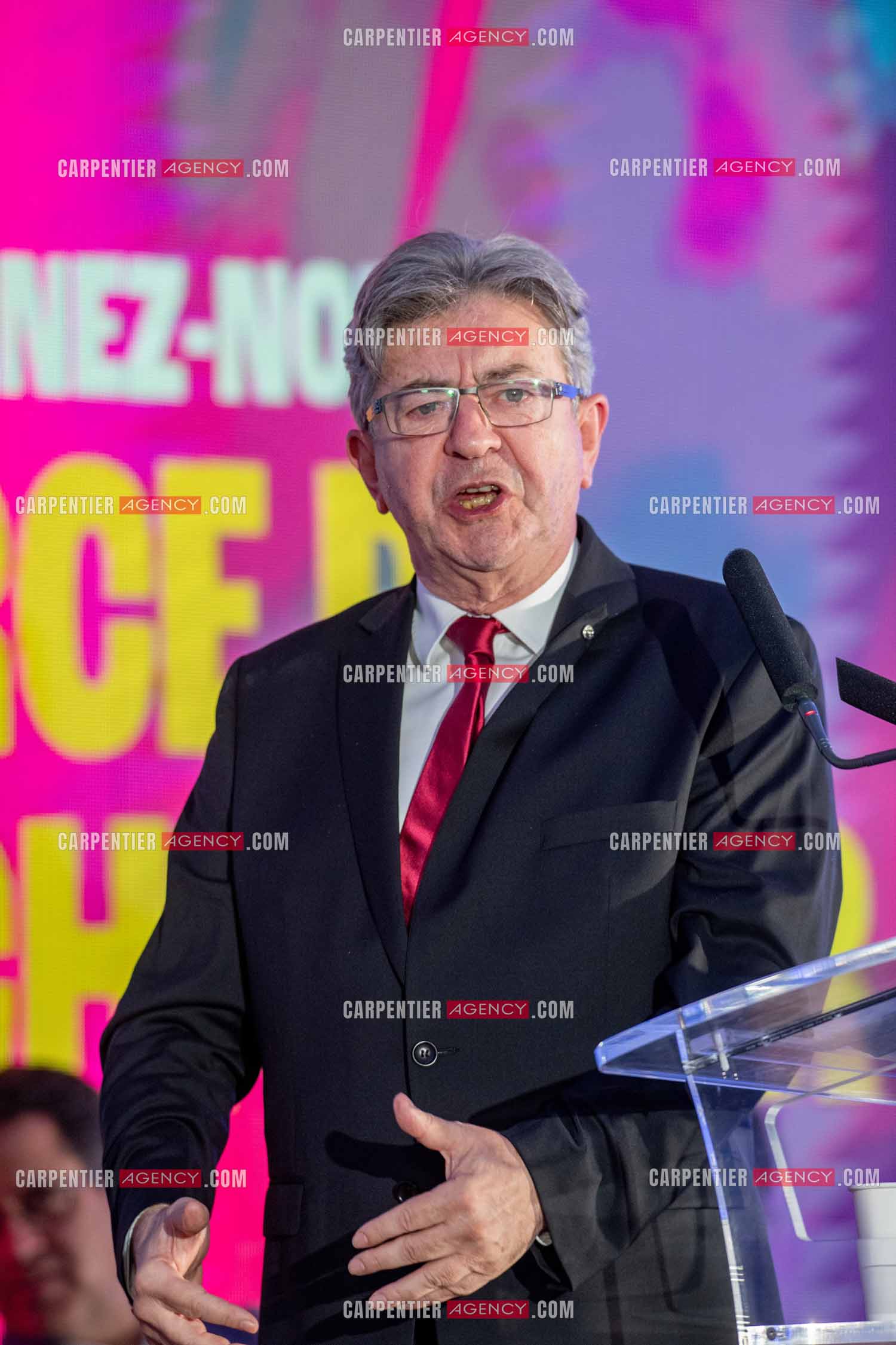 Meeting de l’Union populaire à Marseille le 23 mai 2024. Le député français Jean-Luc Mélenchon.