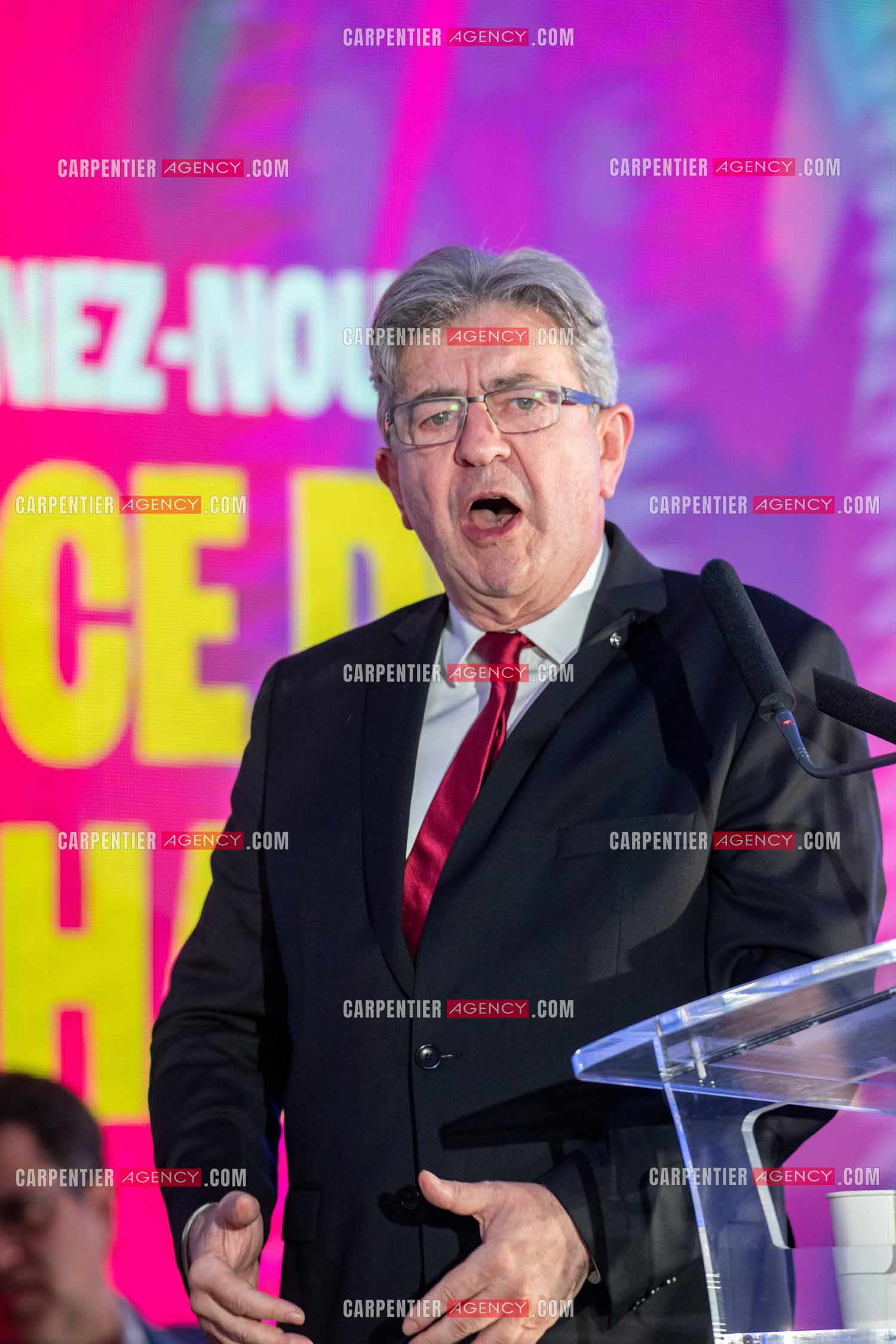 Meeting de l’Union populaire à Marseille le 23 mai 2024. Le député français Jean-Luc Mélenchon.