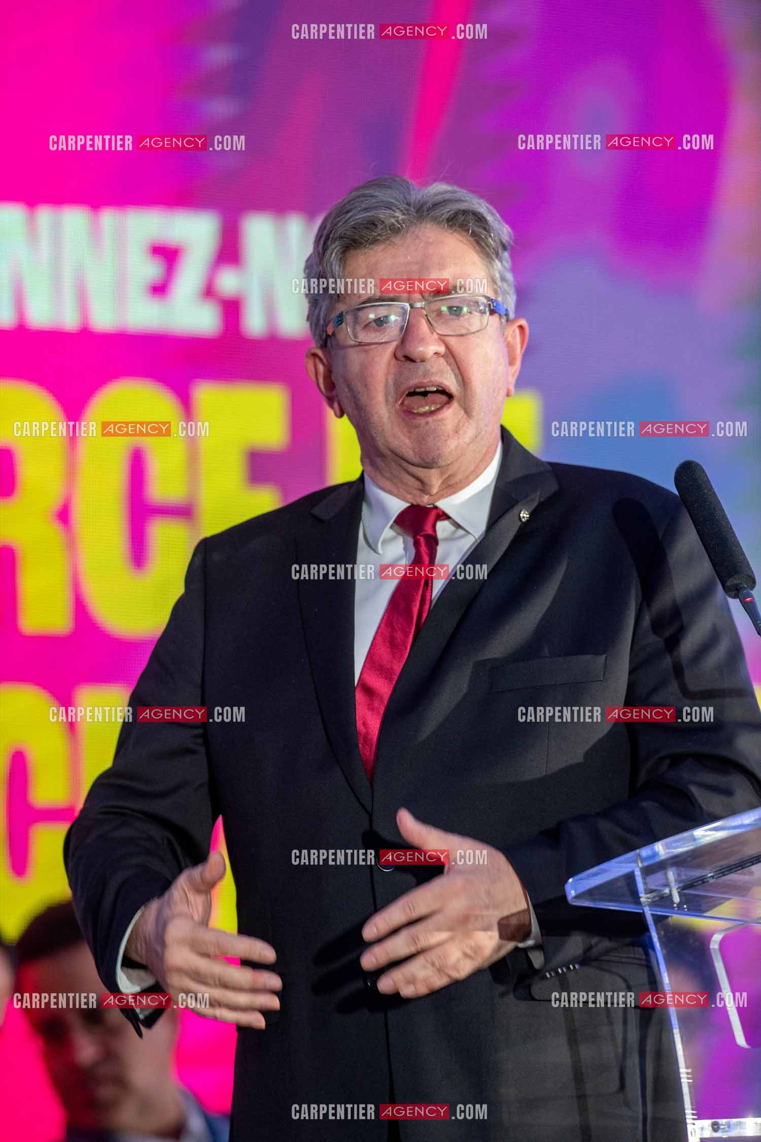 Meeting de l’Union populaire à Marseille le 23 mai 2024. Le député français Jean-Luc Mélenchon.