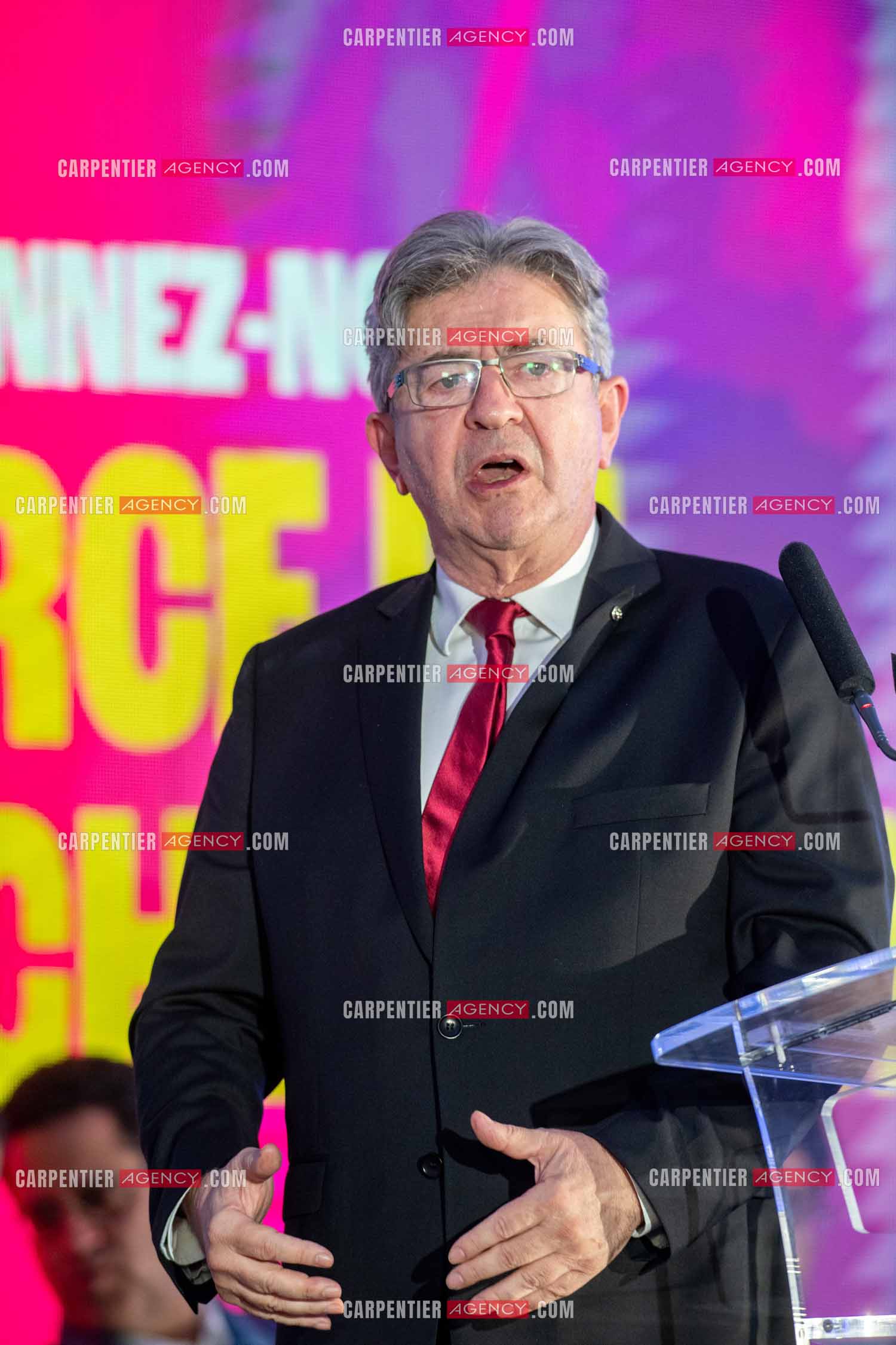 Meeting de l’Union populaire à Marseille le 23 mai 2024. Le député français Jean-Luc Mélenchon.