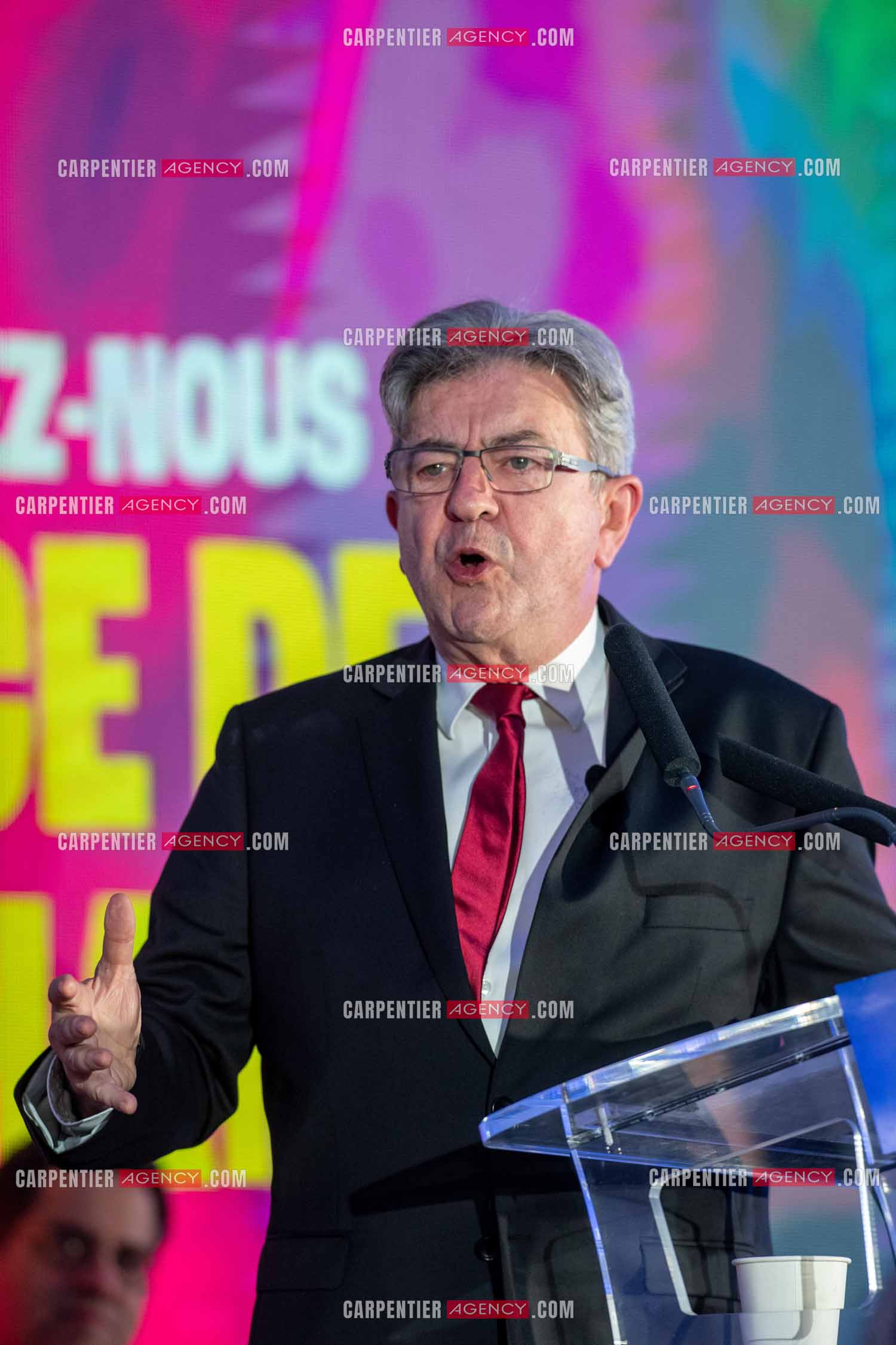 Meeting de l’Union populaire à Marseille le 23 mai 2024. Le député français Jean-Luc Mélenchon.
