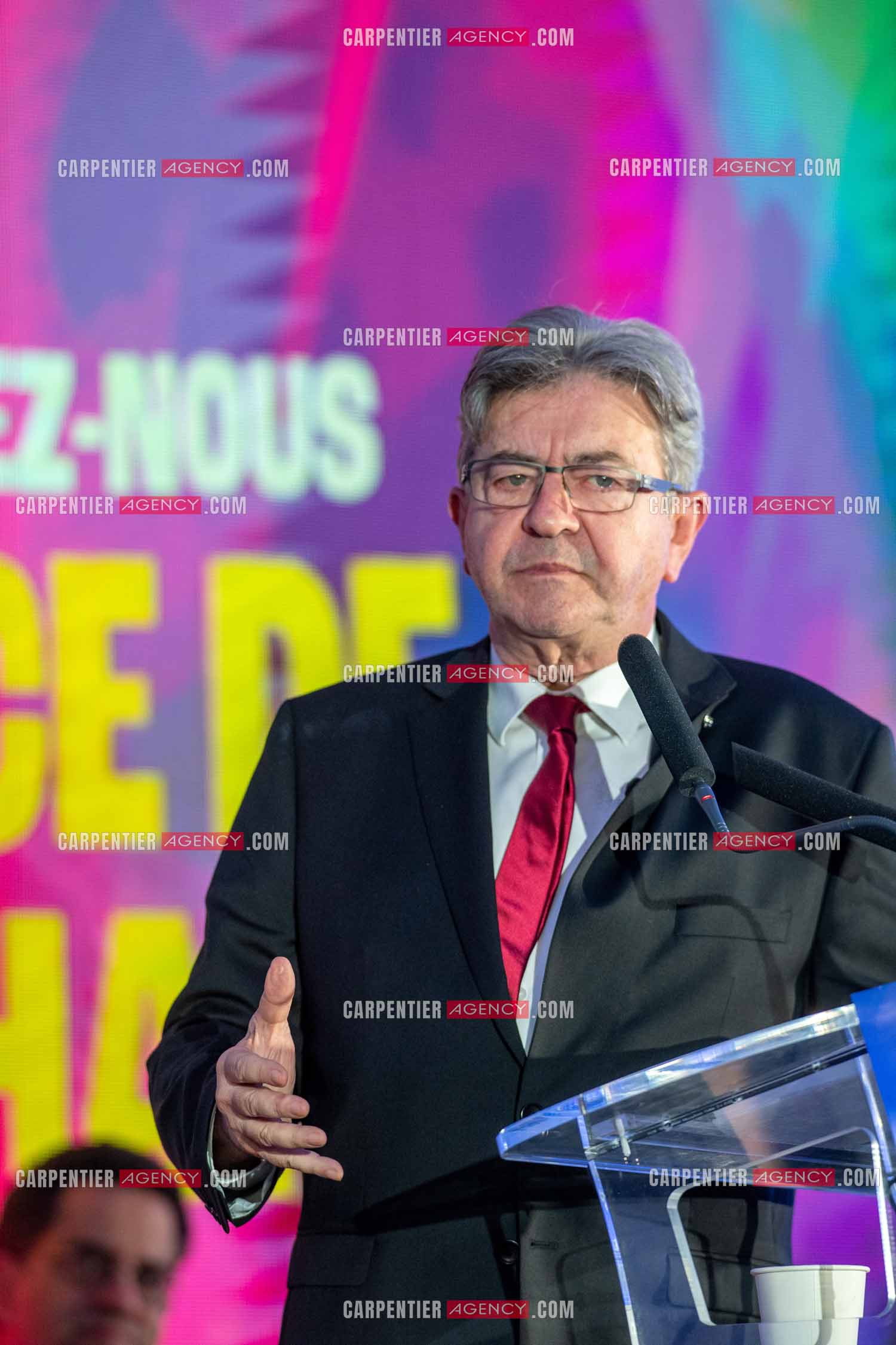 Meeting de l’Union populaire à Marseille le 23 mai 2024. Le député français Jean-Luc Mélenchon.