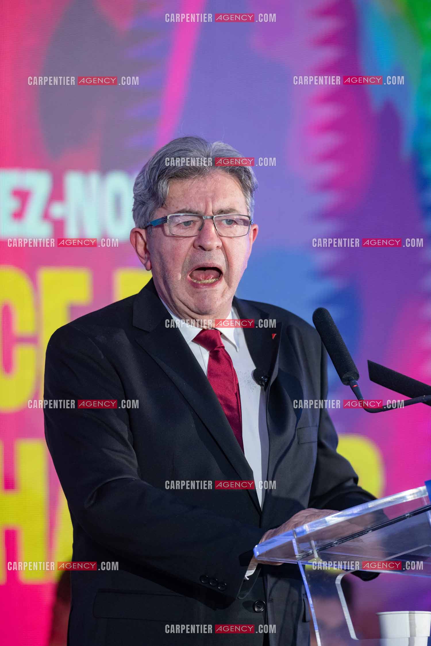 Meeting de l’Union populaire à Marseille le 23 mai 2024. Le député français Jean-Luc Mélenchon.