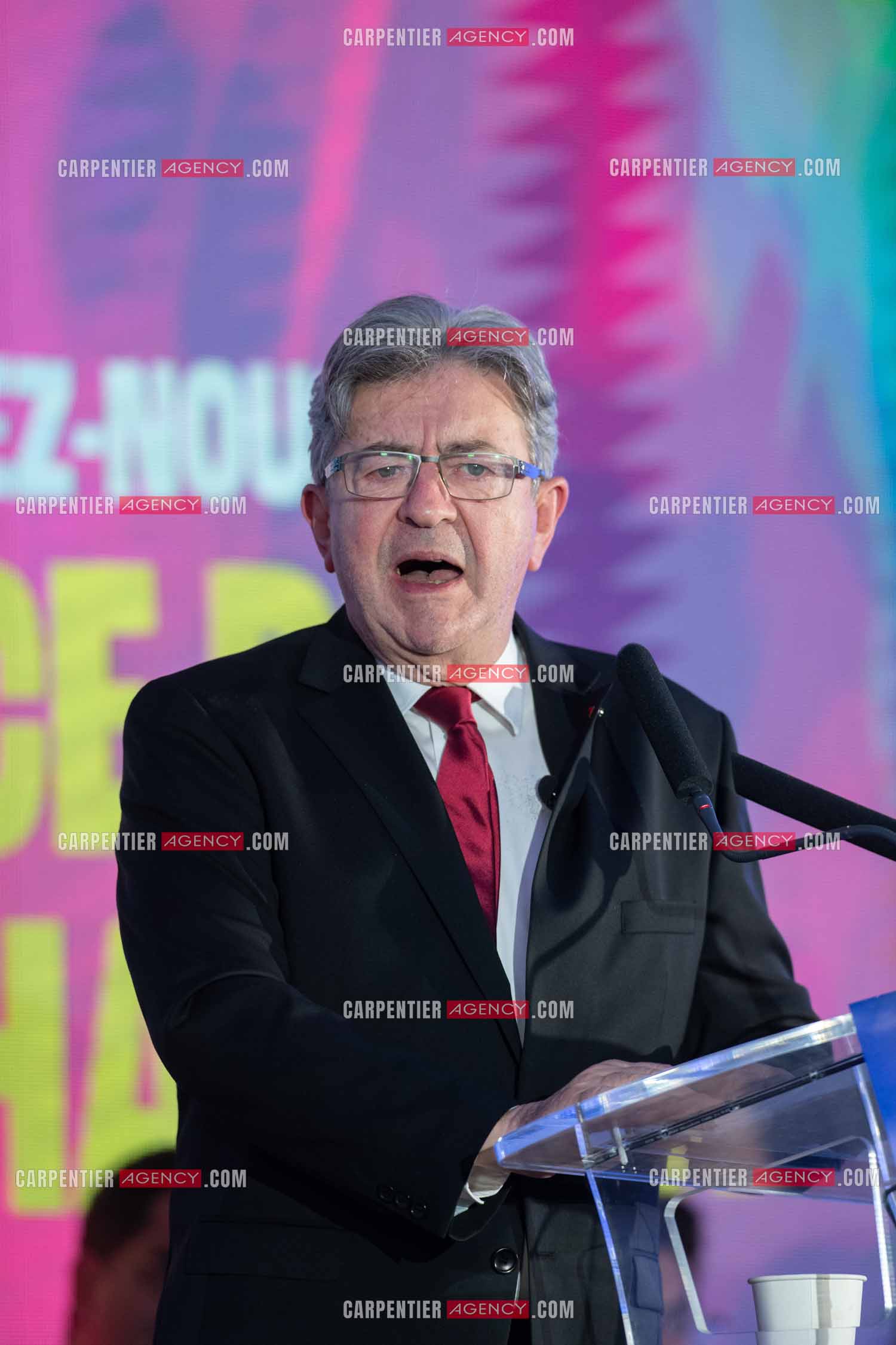 Meeting de l’Union populaire à Marseille le 23 mai 2024. Le député français Jean-Luc Mélenchon.