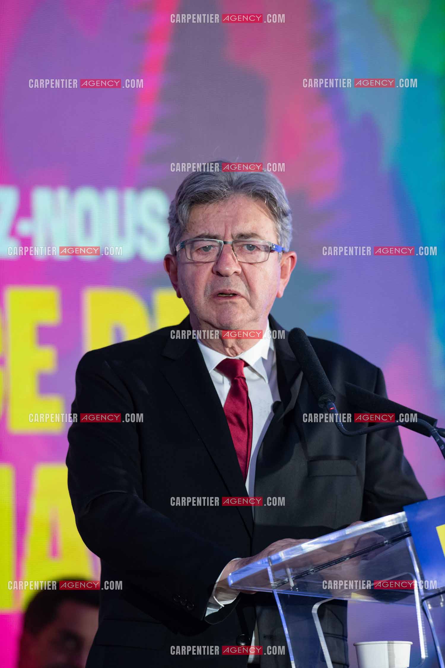 Meeting de l’Union populaire à Marseille le 23 mai 2024. Le député français Jean-Luc Mélenchon.