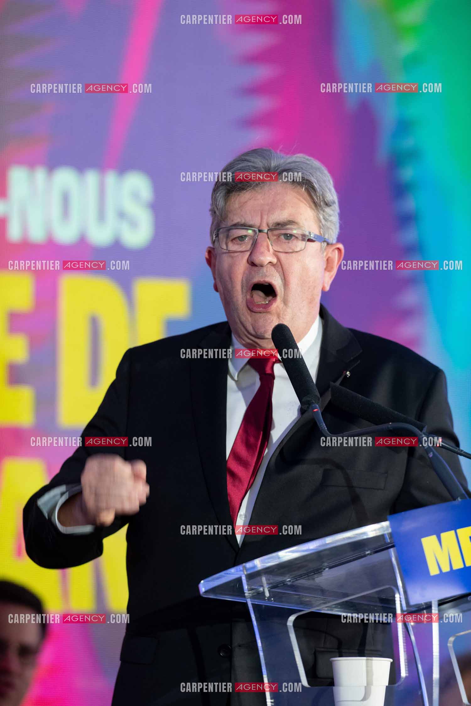 Meeting de l’Union populaire à Marseille le 23 mai 2024. Le député français Jean-Luc Mélenchon.