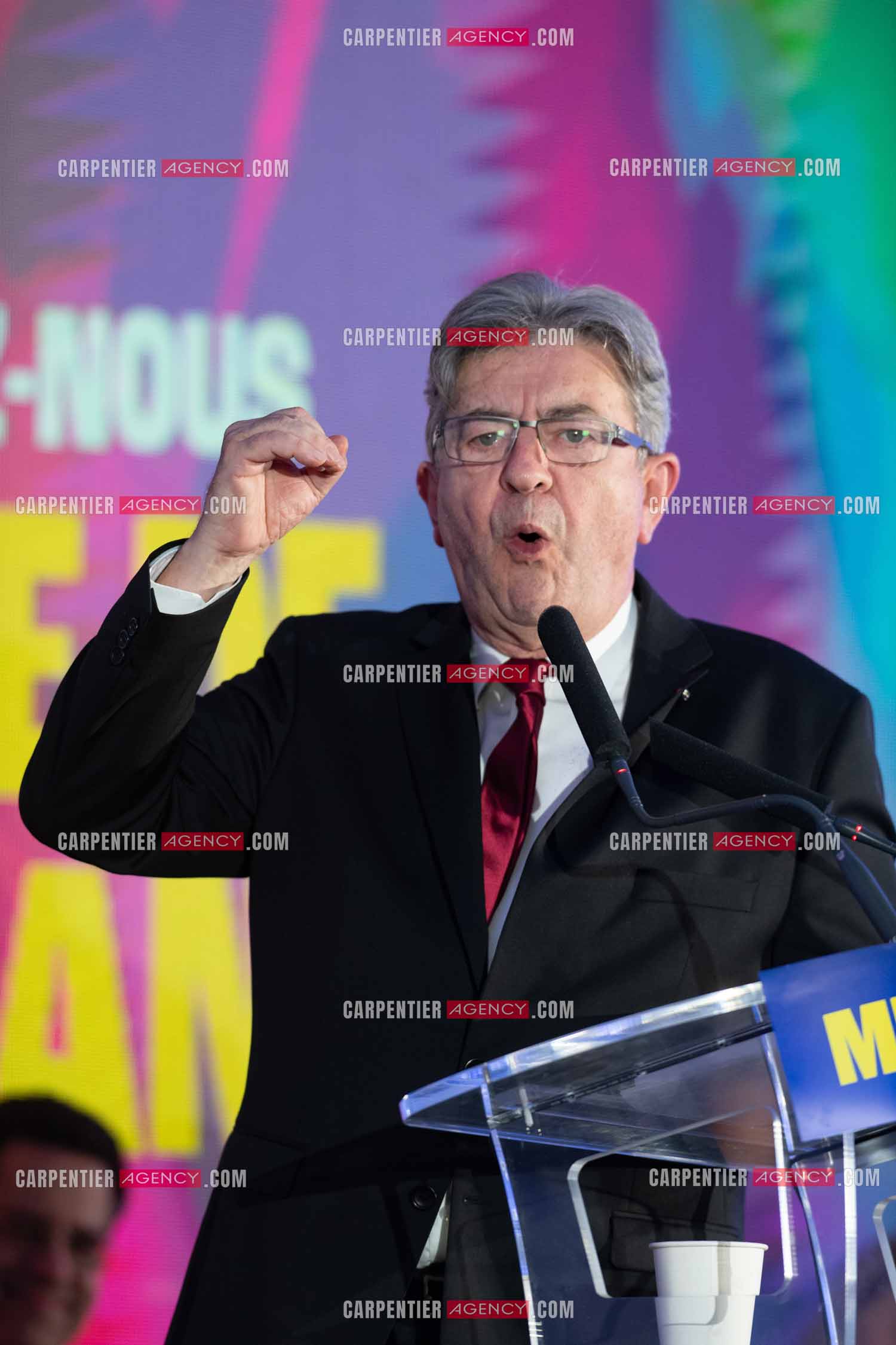 Meeting de l’Union populaire à Marseille le 23 mai 2024. Le député français Jean-Luc Mélenchon.