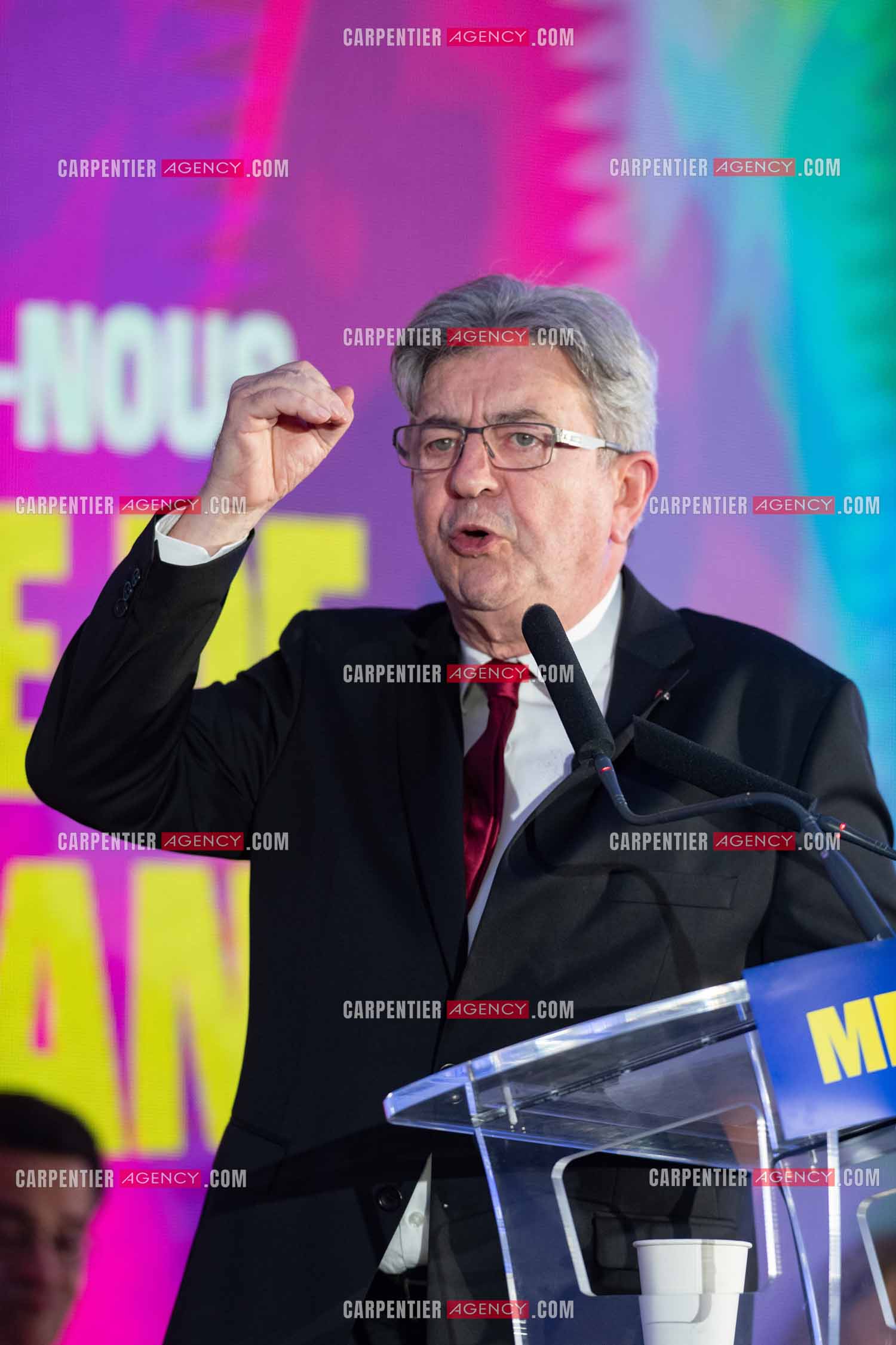 Meeting de l’Union populaire à Marseille le 23 mai 2024. Le député français Jean-Luc Mélenchon.