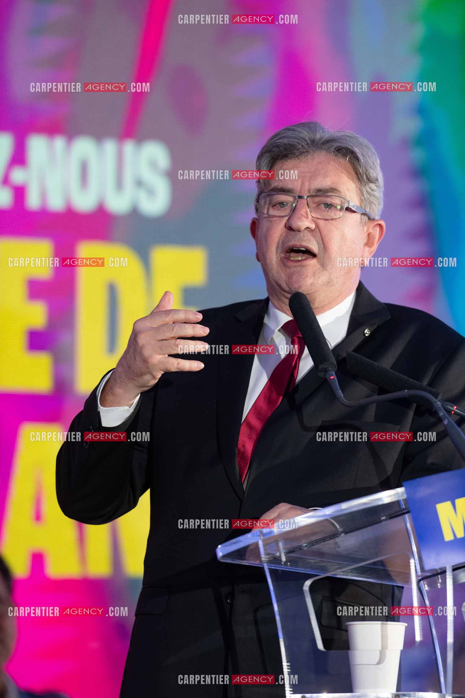 Meeting de l’Union populaire à Marseille le 23 mai 2024. Le député français Jean-Luc Mélenchon.