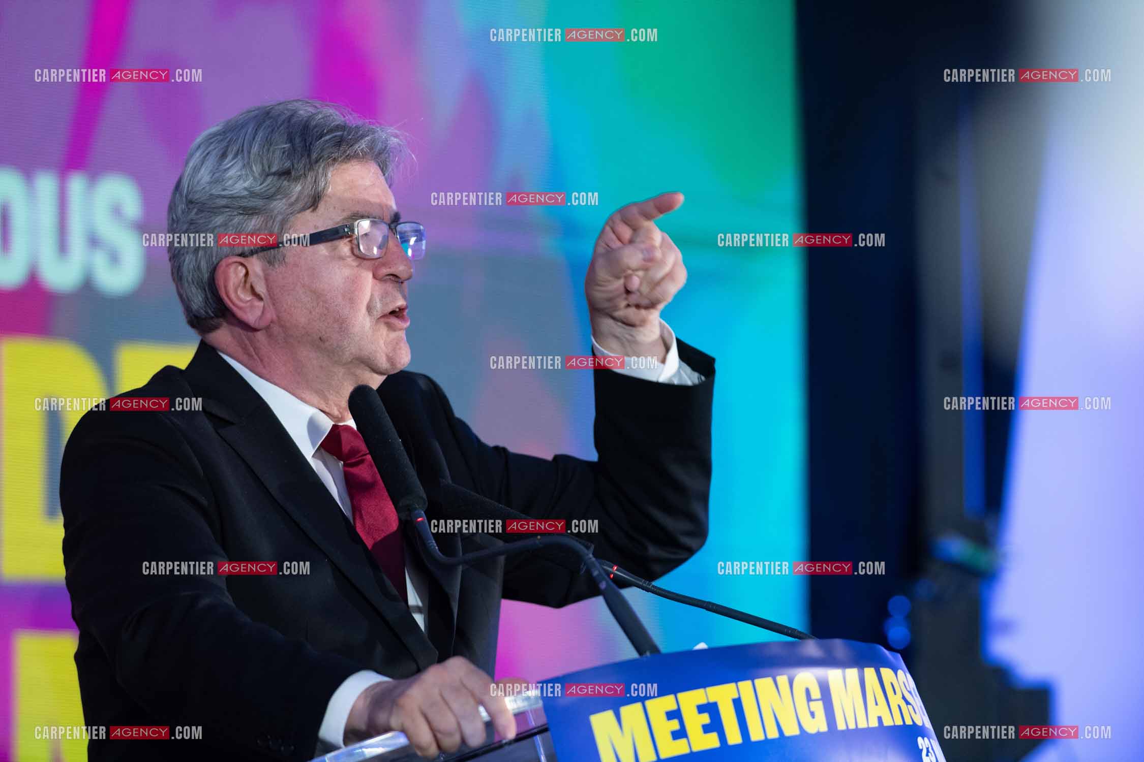 Meeting de l’Union populaire à Marseille le 23 mai 2024. Le député français Jean-Luc Mélenchon.