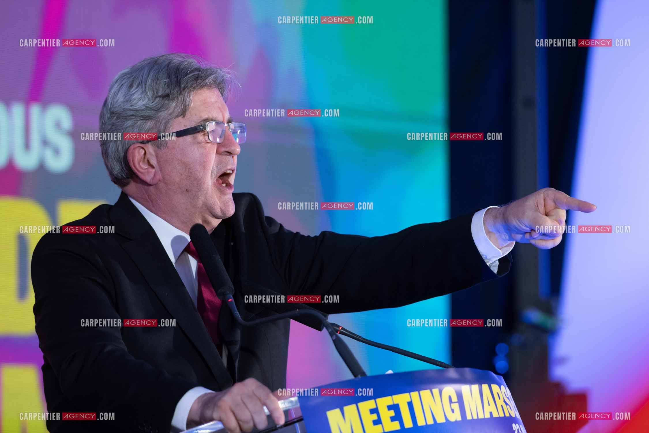 Meeting de l’Union populaire à Marseille le 23 mai 2024. Le député français Jean-Luc Mélenchon.