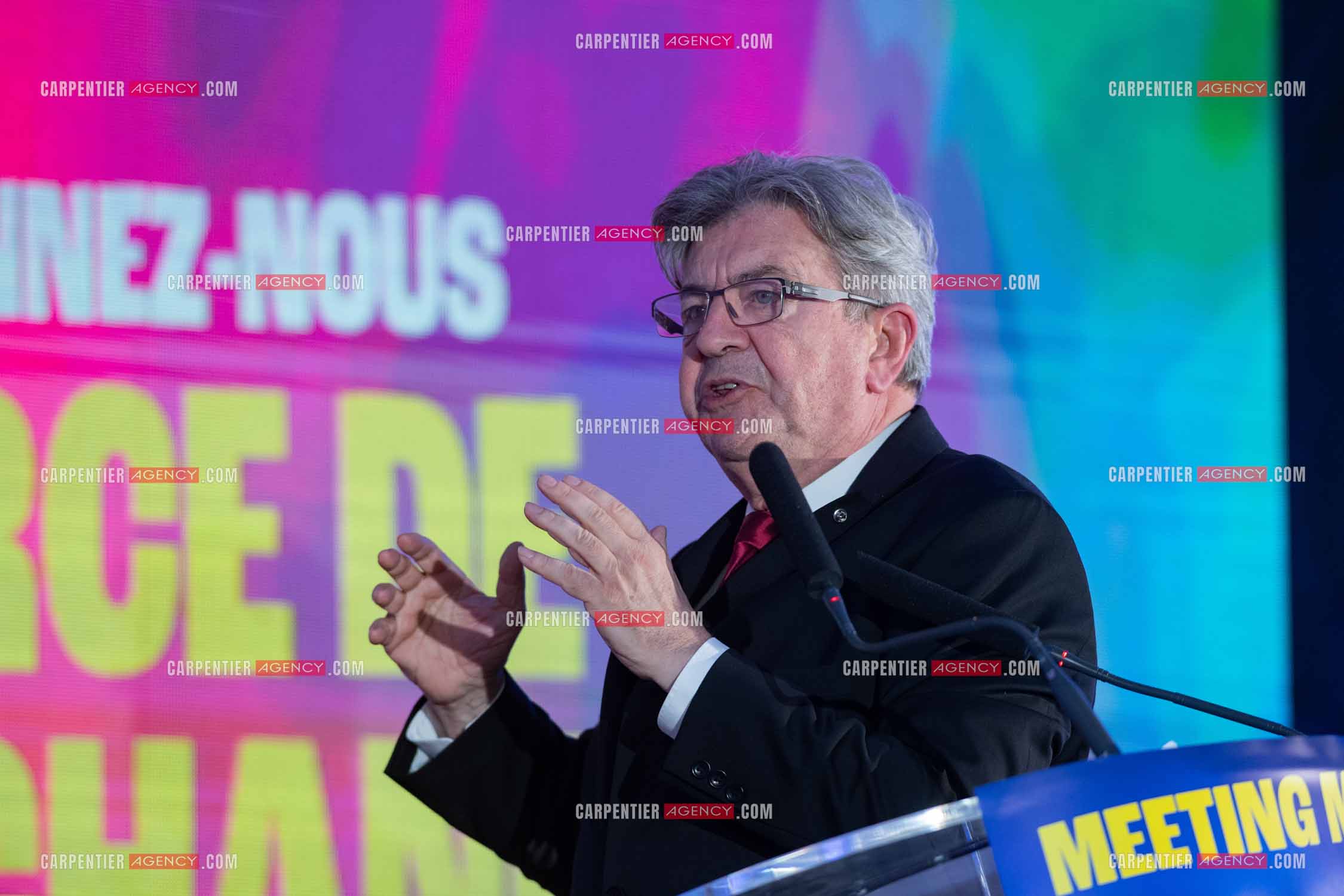 Meeting de l’Union populaire à Marseille le 23 mai 2024. Le député français Jean-Luc Mélenchon.