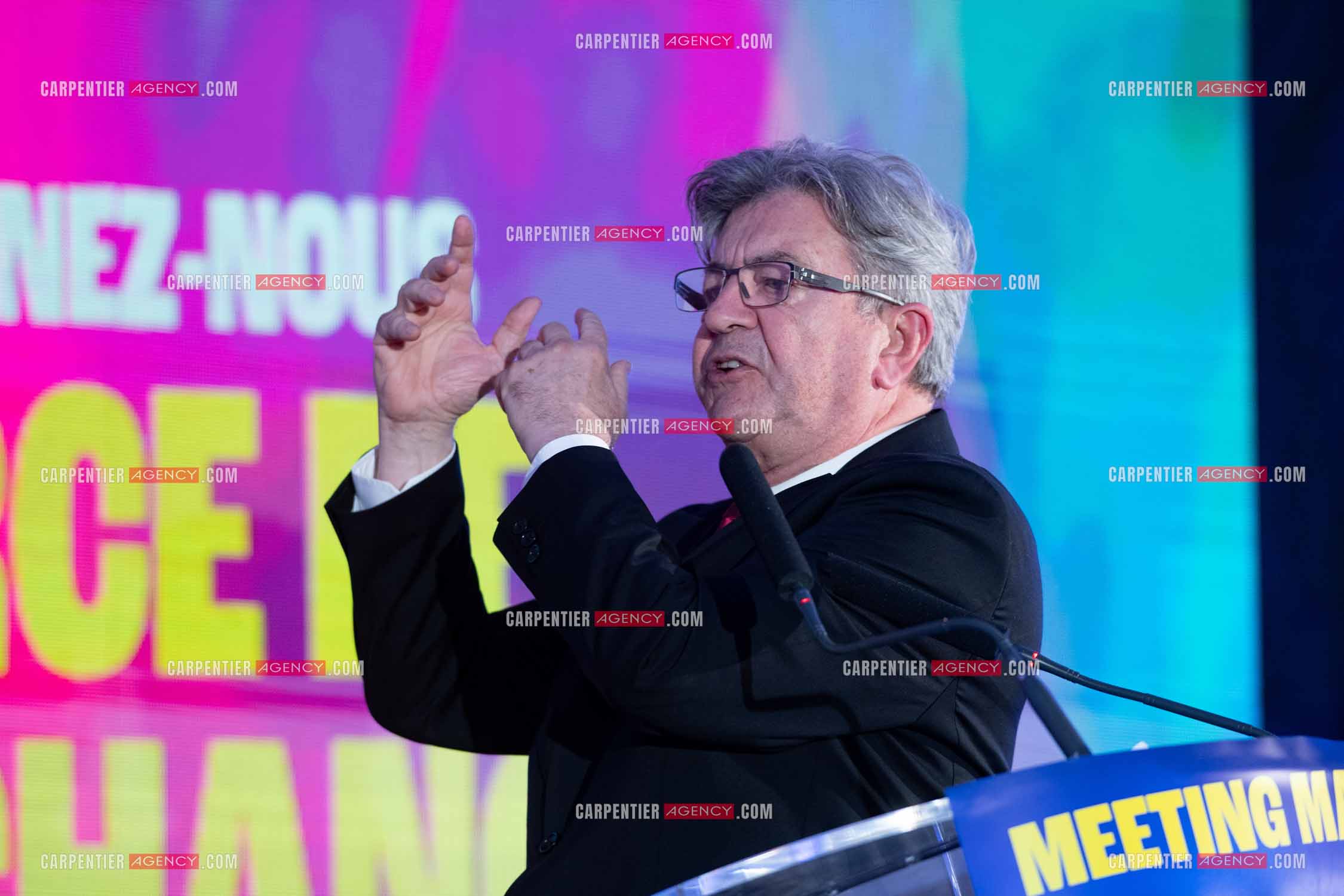 Meeting de l’Union populaire à Marseille le 23 mai 2024. Le député français Jean-Luc Mélenchon.