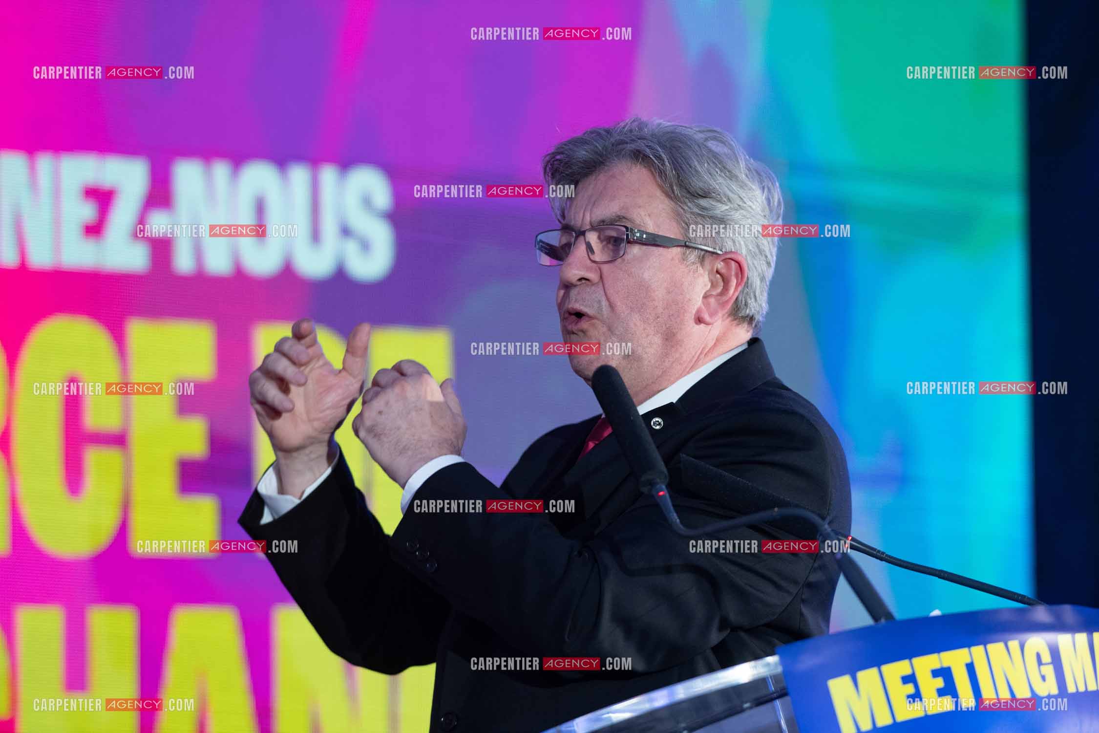 Meeting de l’Union populaire à Marseille le 23 mai 2024. Le député français Jean-Luc Mélenchon.