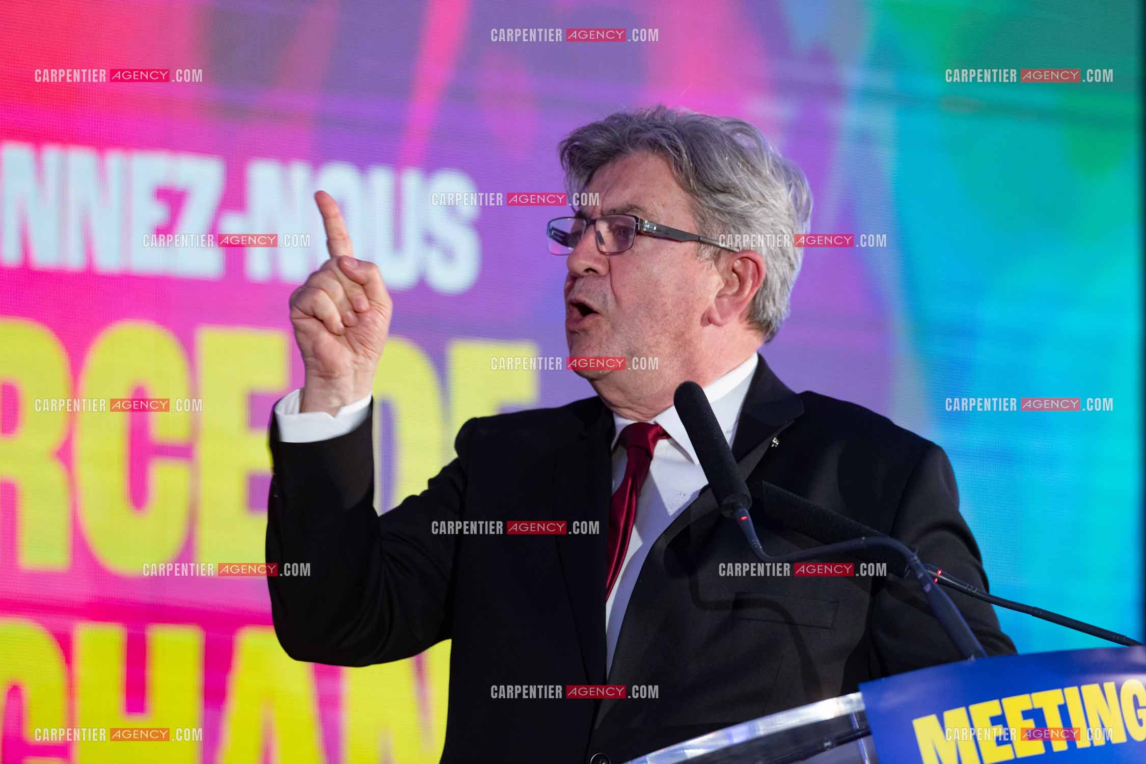 Meeting de l’Union populaire à Marseille le 23 mai 2024. Le député français Jean-Luc Mélenchon.