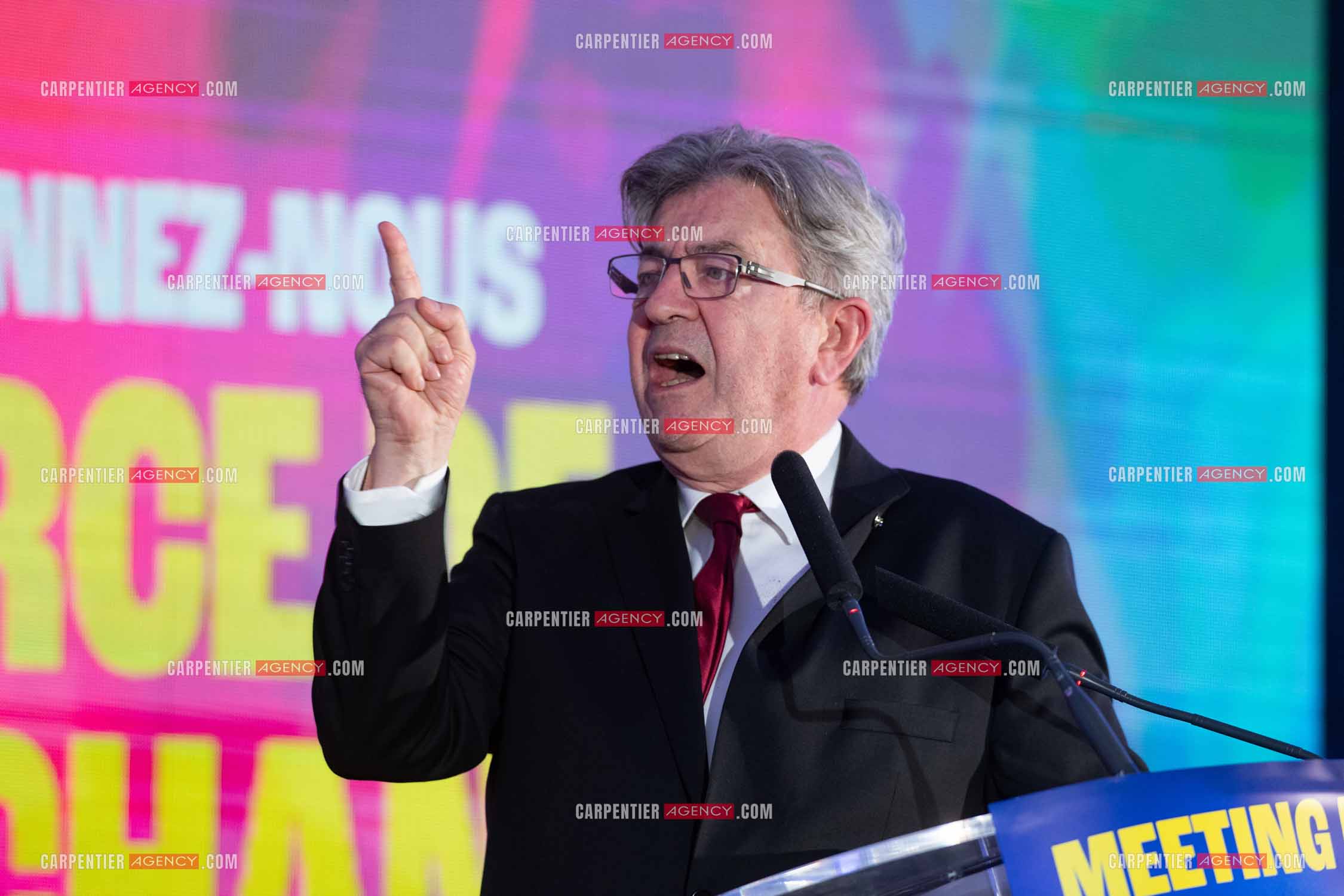 Meeting de l’Union populaire à Marseille le 23 mai 2024. Le député français Jean-Luc Mélenchon.