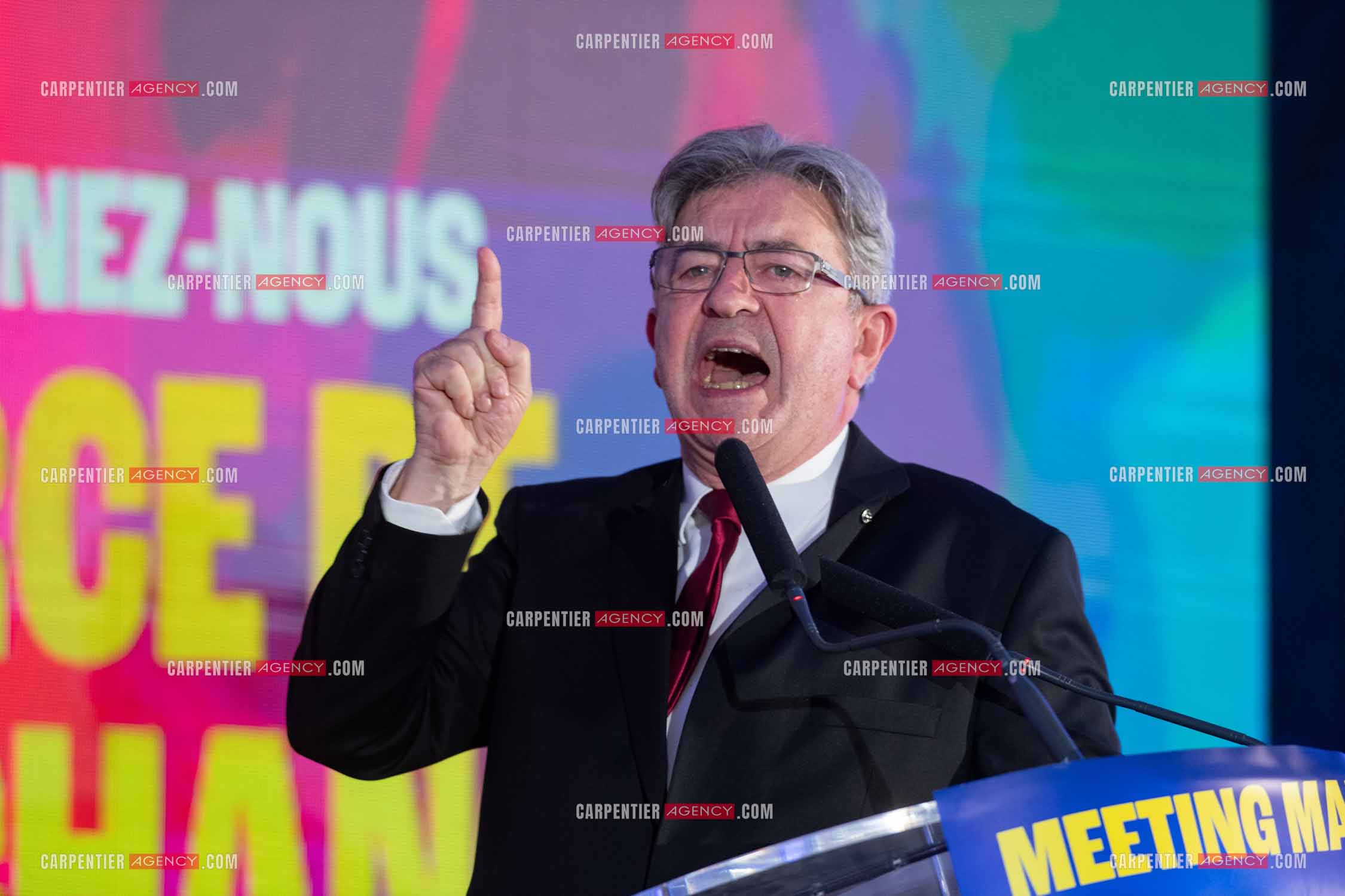 Meeting de l’Union populaire à Marseille le 23 mai 2024. Le député français Jean-Luc Mélenchon.