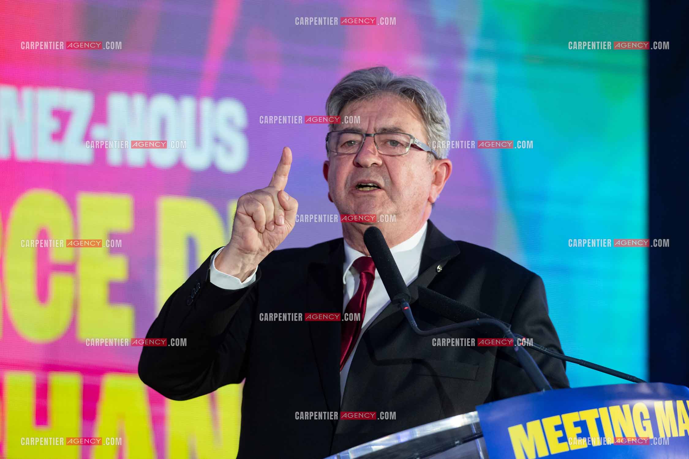 Meeting de l’Union populaire à Marseille le 23 mai 2024. Le député français Jean-Luc Mélenchon.