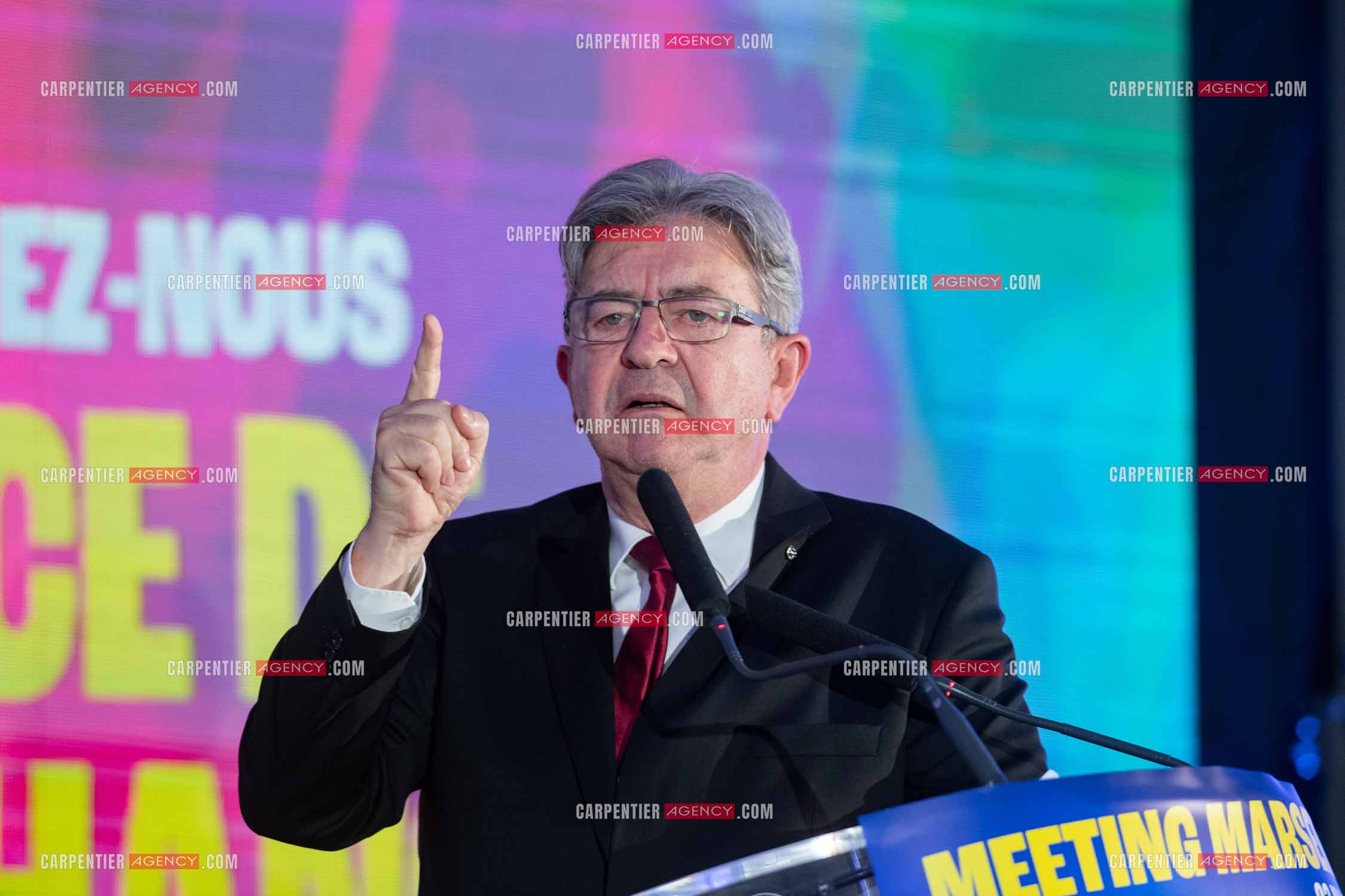 Meeting de l’Union populaire à Marseille le 23 mai 2024. Le député français Jean-Luc Mélenchon.