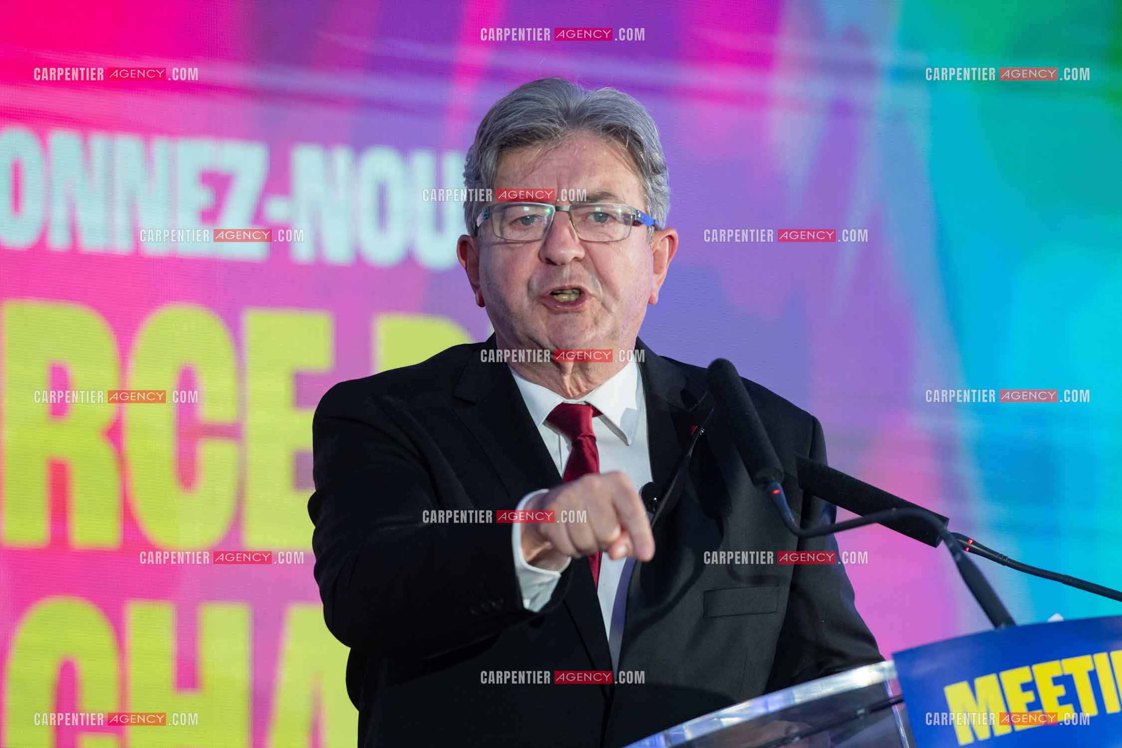 Meeting de l’Union populaire à Marseille le 23 mai 2024. Le député français Jean-Luc Mélenchon.