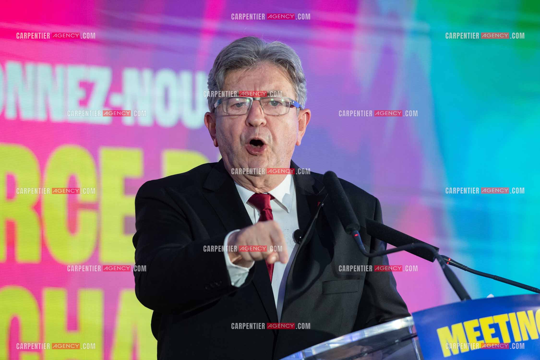 Meeting de l’Union populaire à Marseille le 23 mai 2024. Le député français Jean-Luc Mélenchon.