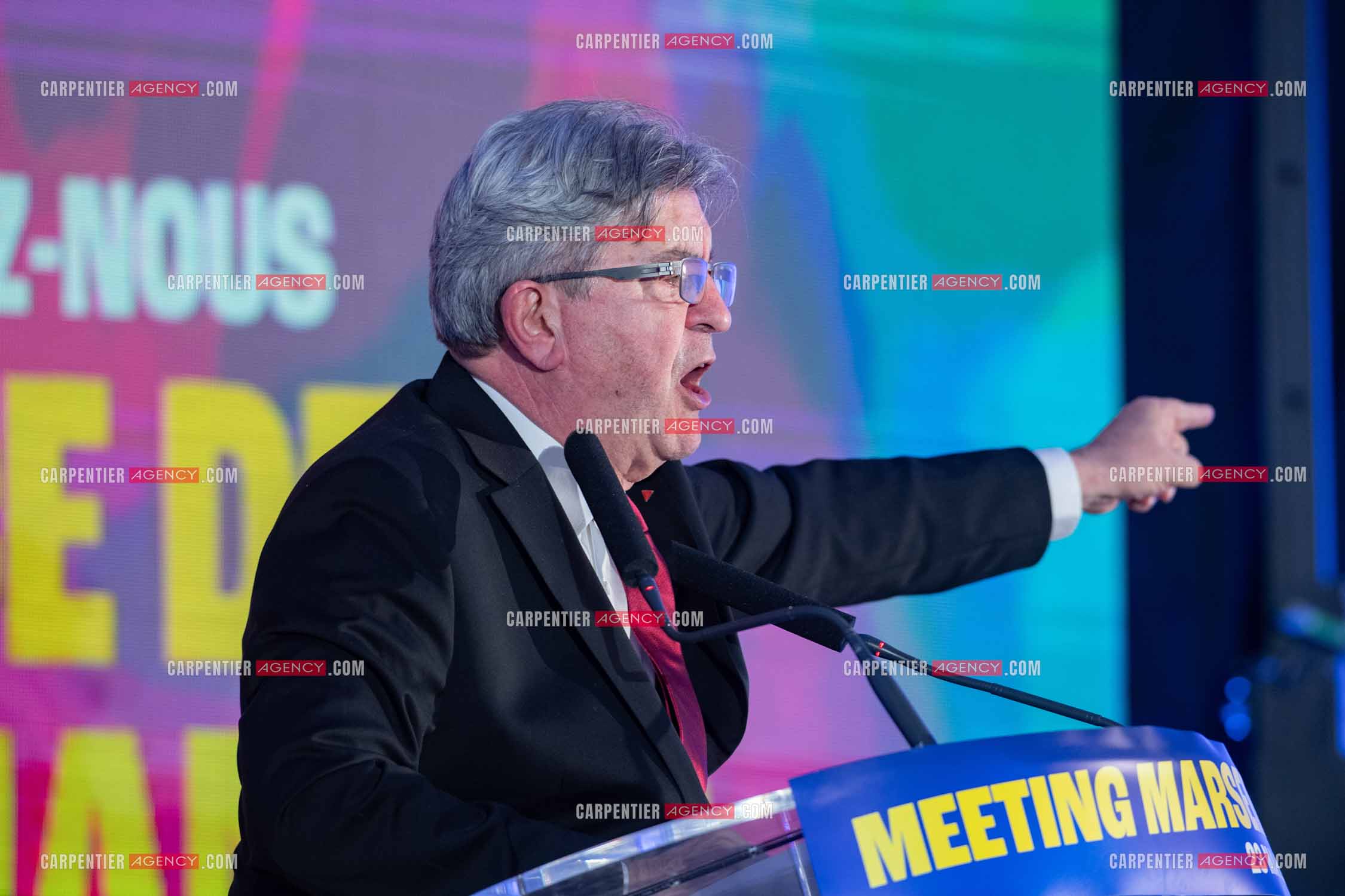 Meeting de l’Union populaire à Marseille le 23 mai 2024. Le député français Jean-Luc Mélenchon.
