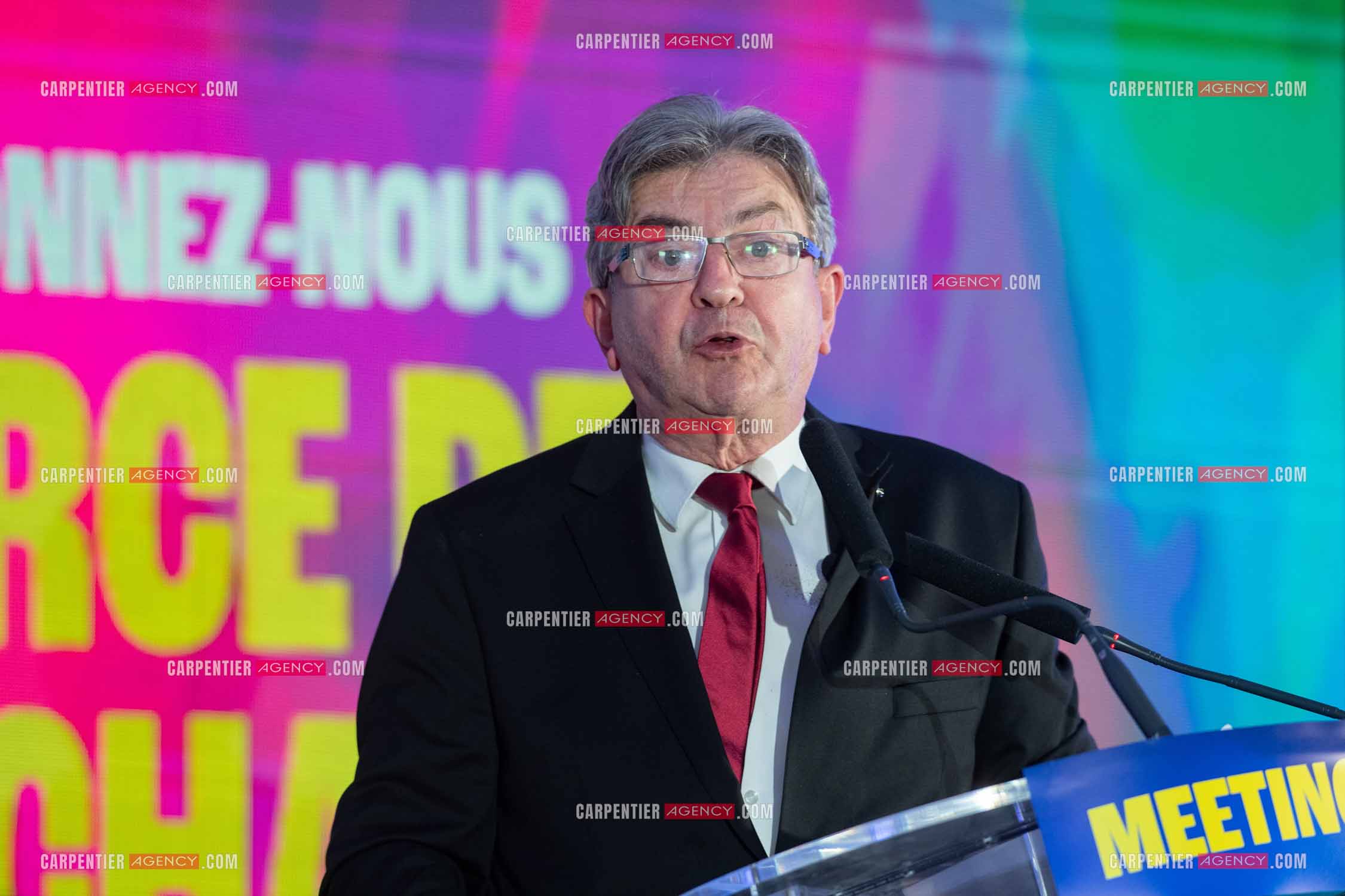 Meeting de l’Union populaire à Marseille le 23 mai 2024. Le député français Jean-Luc Mélenchon.