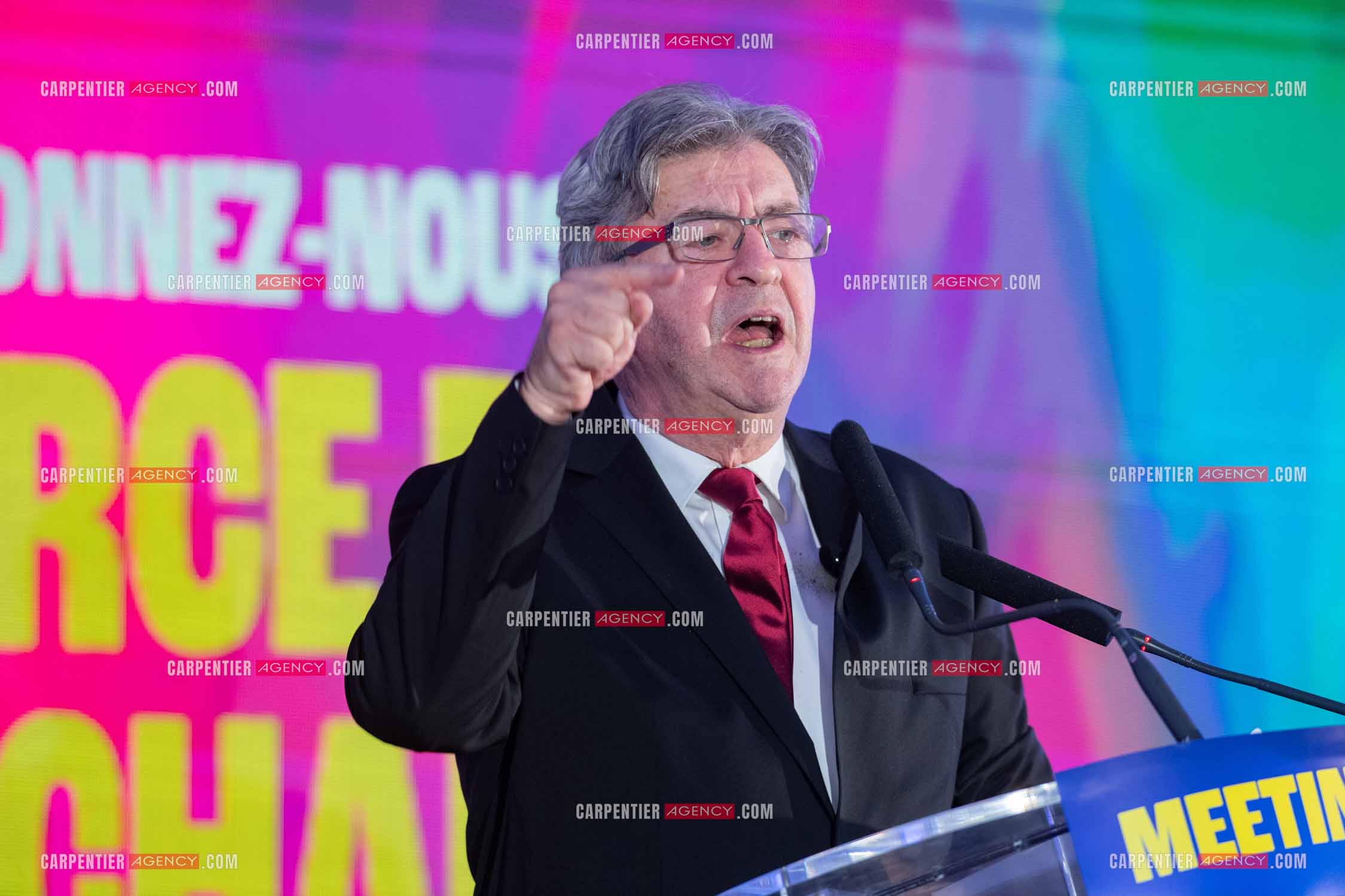 Meeting de l’Union populaire à Marseille le 23 mai 2024. Le député français Jean-Luc Mélenchon.