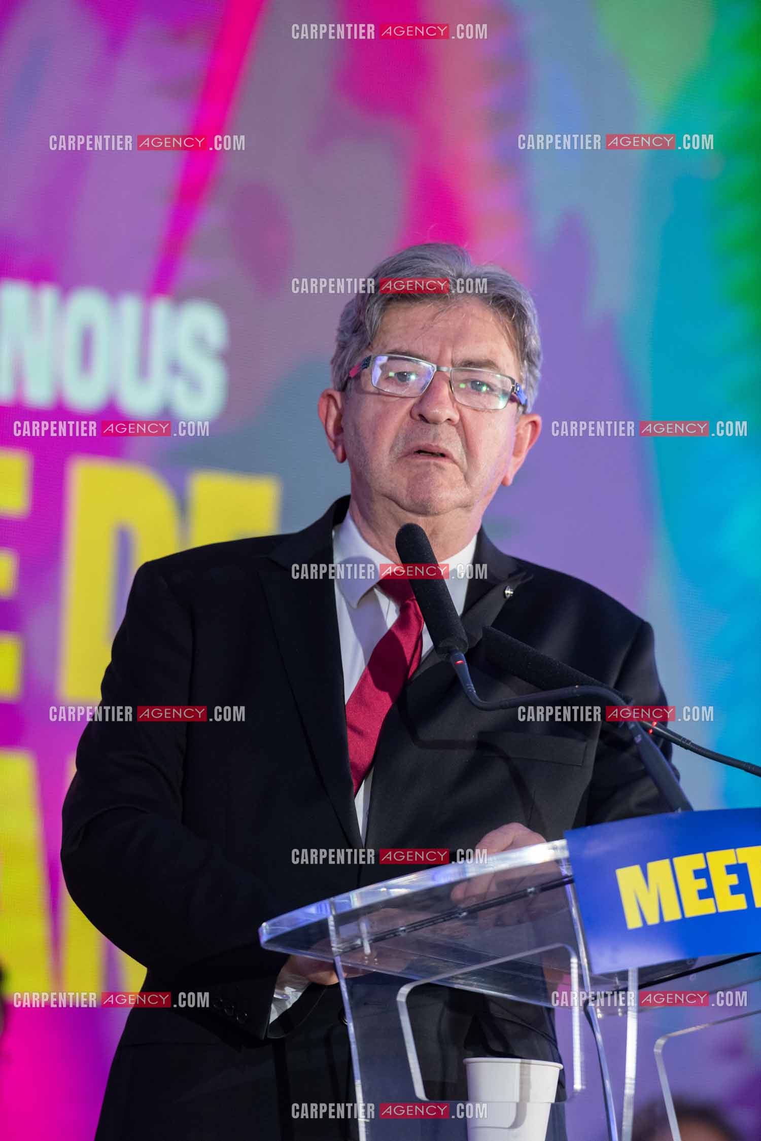 Meeting de l’Union populaire à Marseille le 23 mai 2024. Le député français Jean-Luc Mélenchon.