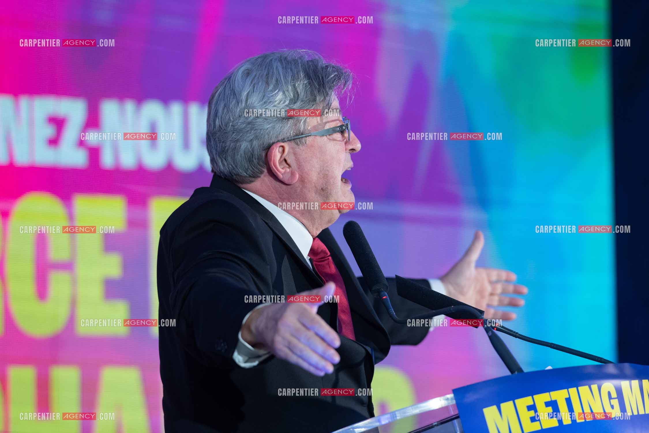 Meeting de l’Union populaire à Marseille le 23 mai 2024. Le député français Jean-Luc Mélenchon.