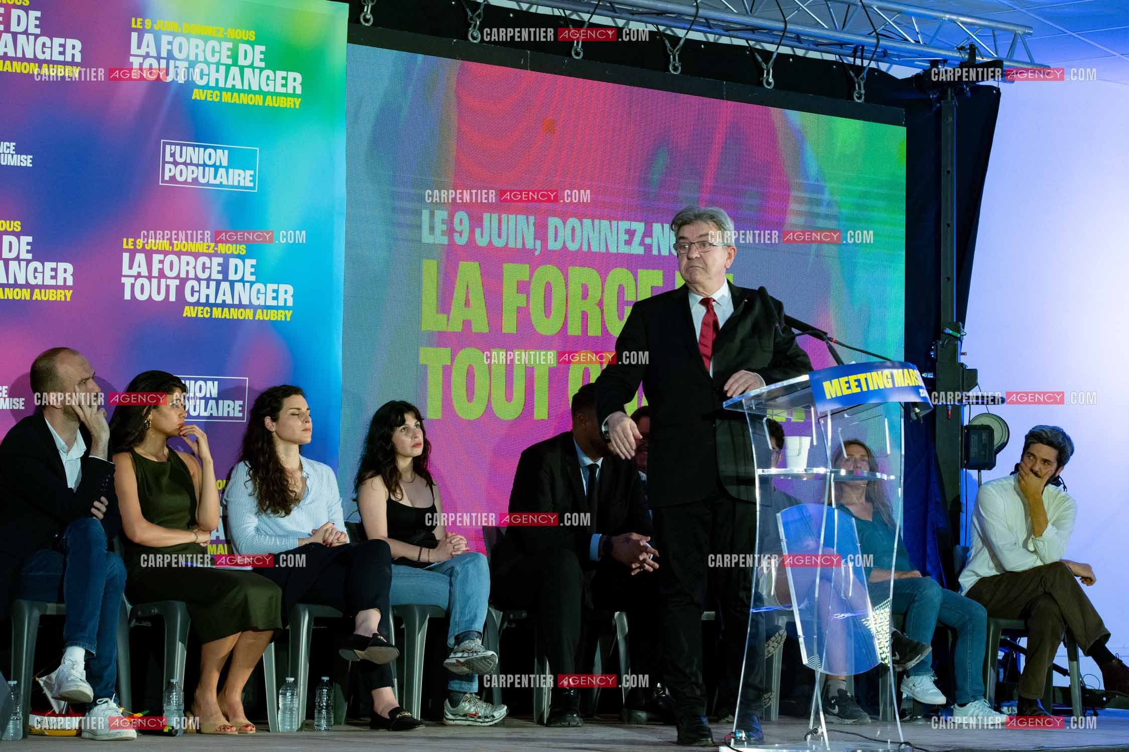 Meeting de l’Union populaire à Marseille le 23 mai 2024. Le député français Jean-Luc Mélenchon.