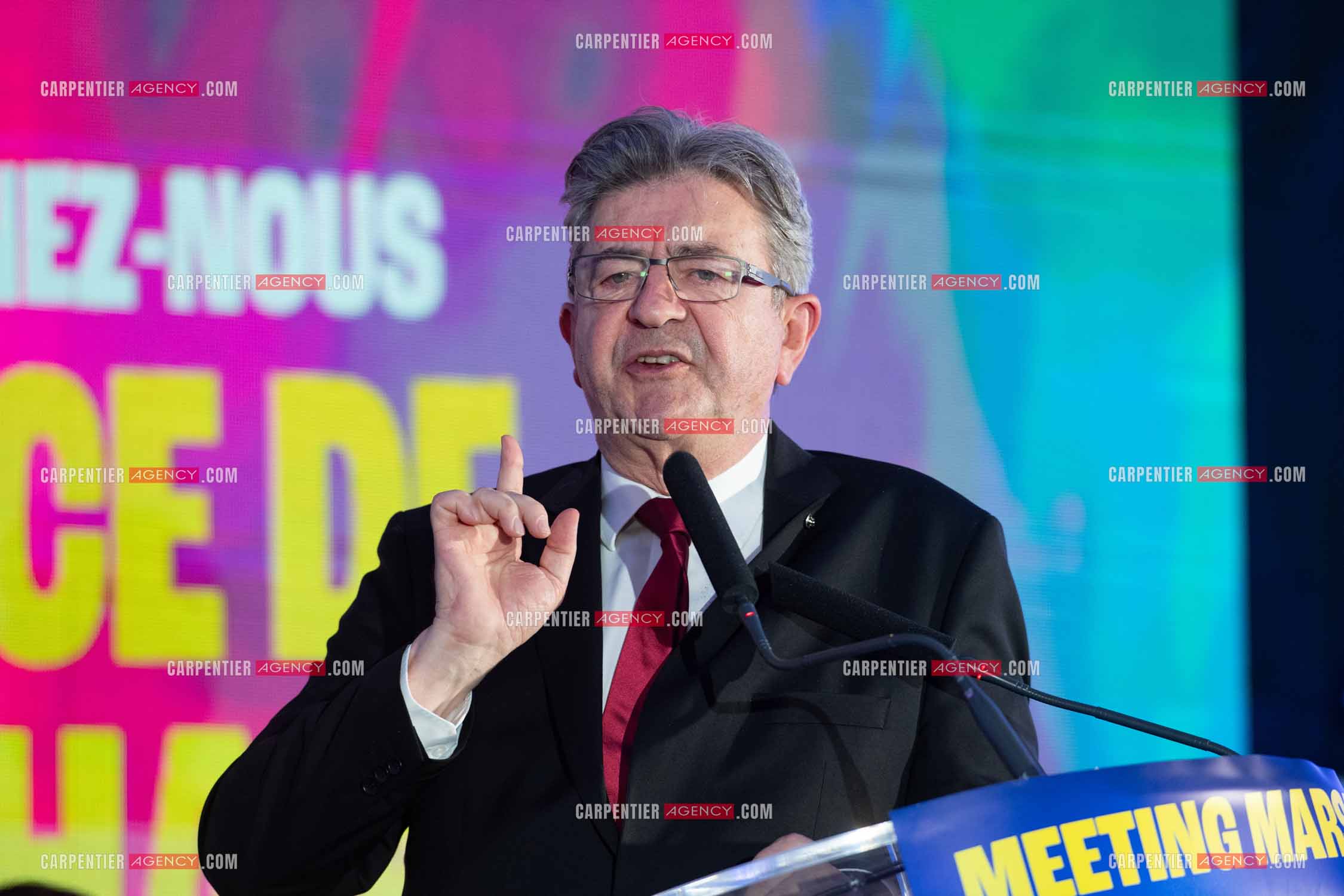 Meeting de l’Union populaire à Marseille le 23 mai 2024. Le député français Jean-Luc Mélenchon.