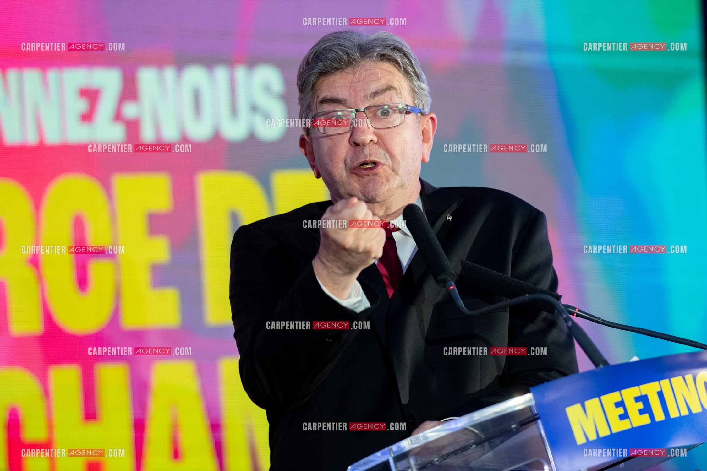 Meeting de l’Union populaire à Marseille le 23 mai 2024. Le député français Jean-Luc Mélenchon.