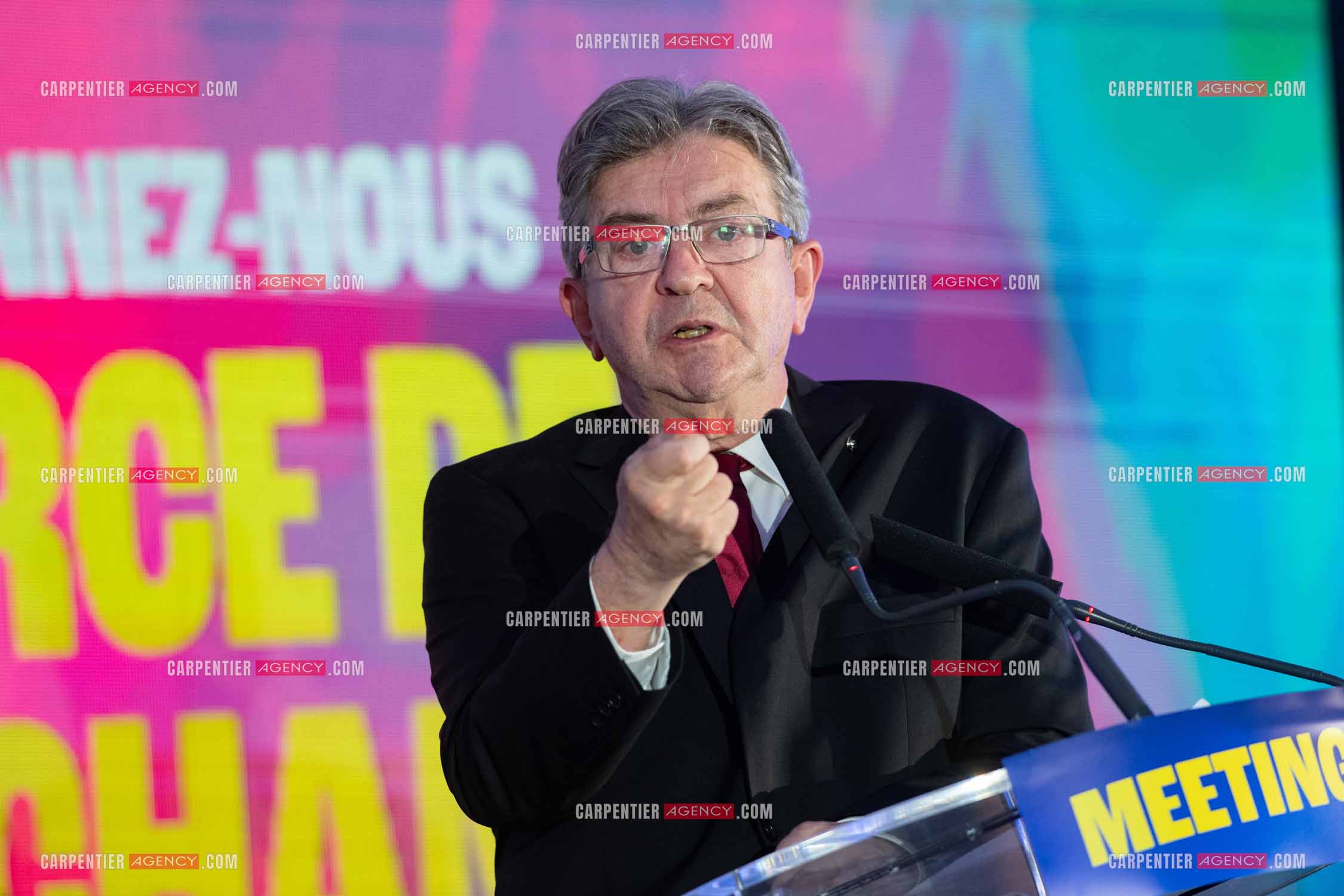 Meeting de l’Union populaire à Marseille le 23 mai 2024. Le député français Jean-Luc Mélenchon.