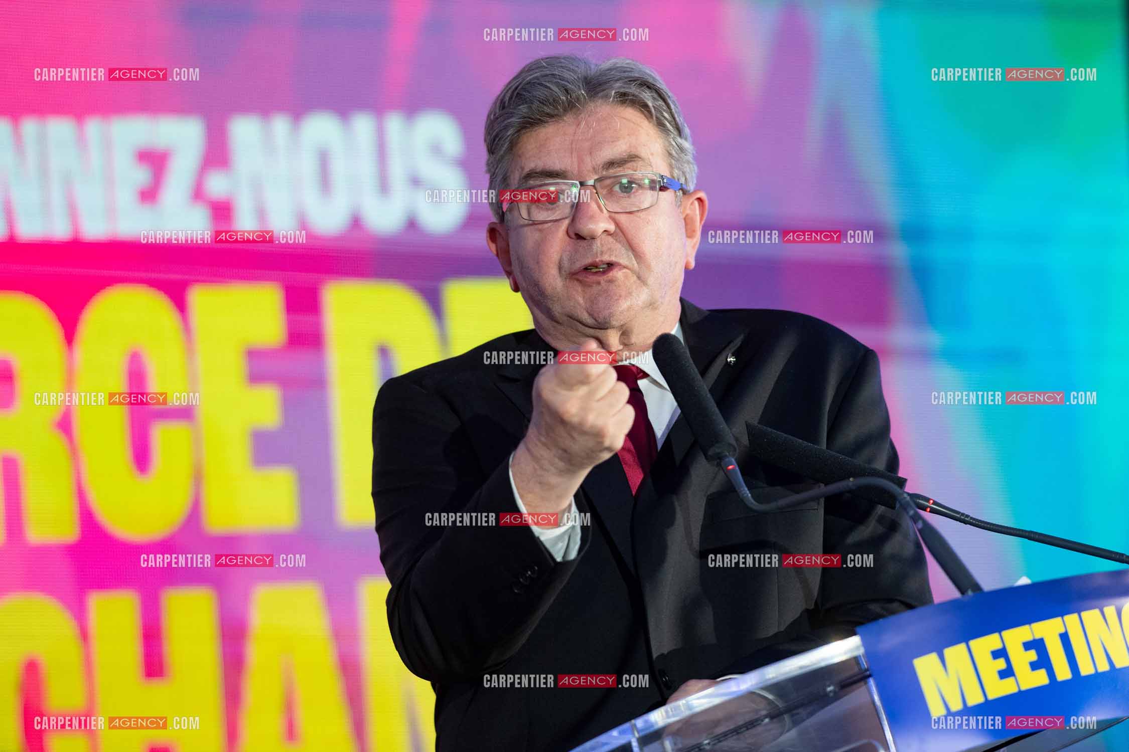 Meeting de l’Union populaire à Marseille le 23 mai 2024. Le député français Jean-Luc Mélenchon.
