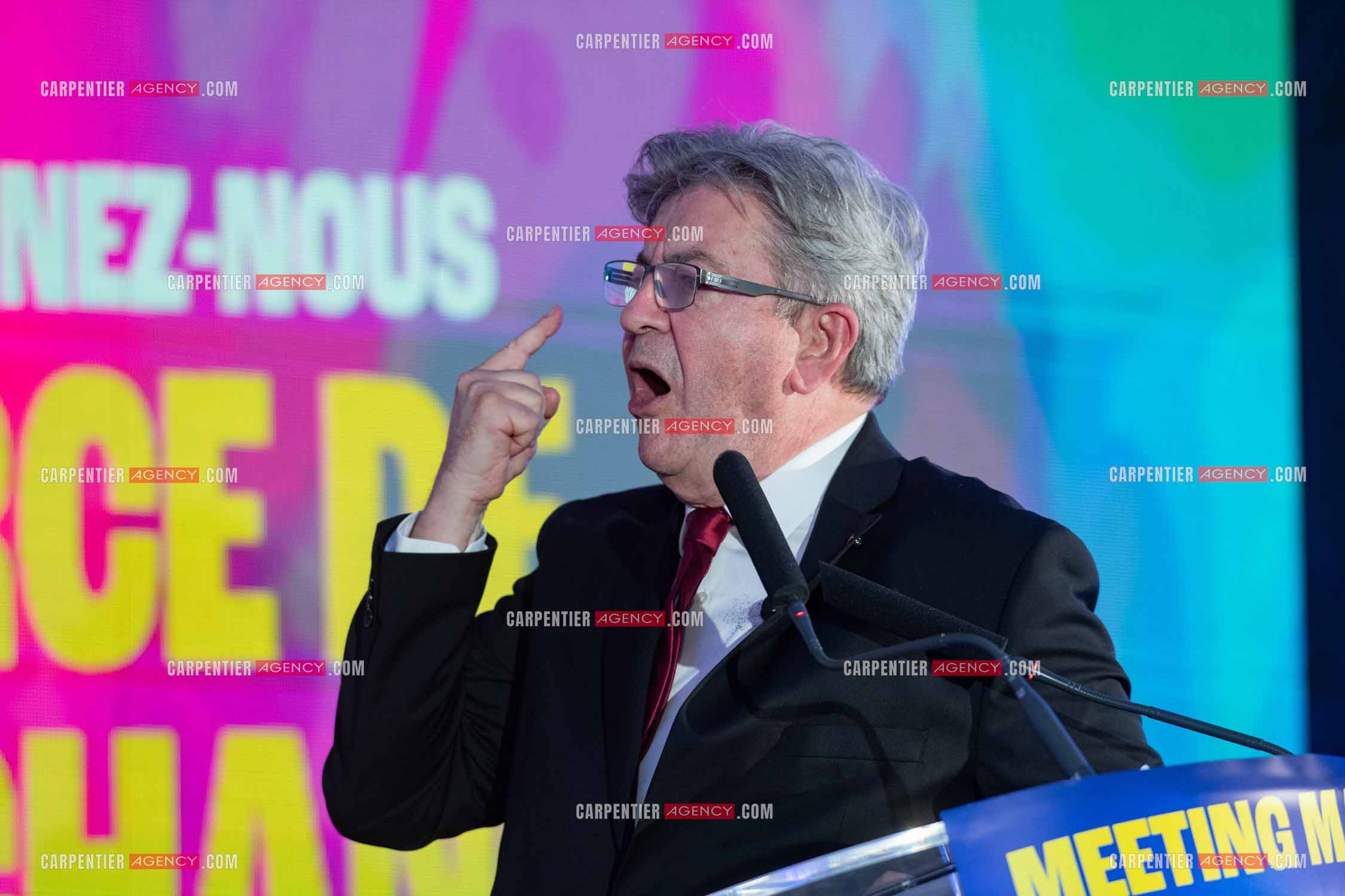 Meeting de l’Union populaire à Marseille le 23 mai 2024. Le député français Jean-Luc Mélenchon.