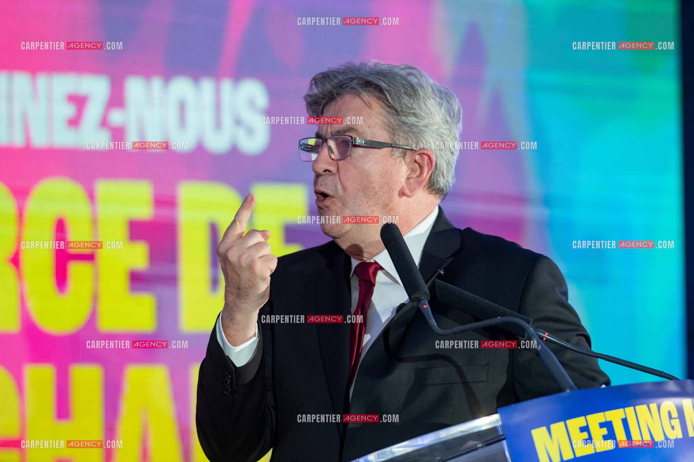 Meeting de l’Union populaire à Marseille le 23 mai 2024. Le député français Jean-Luc Mélenchon.
