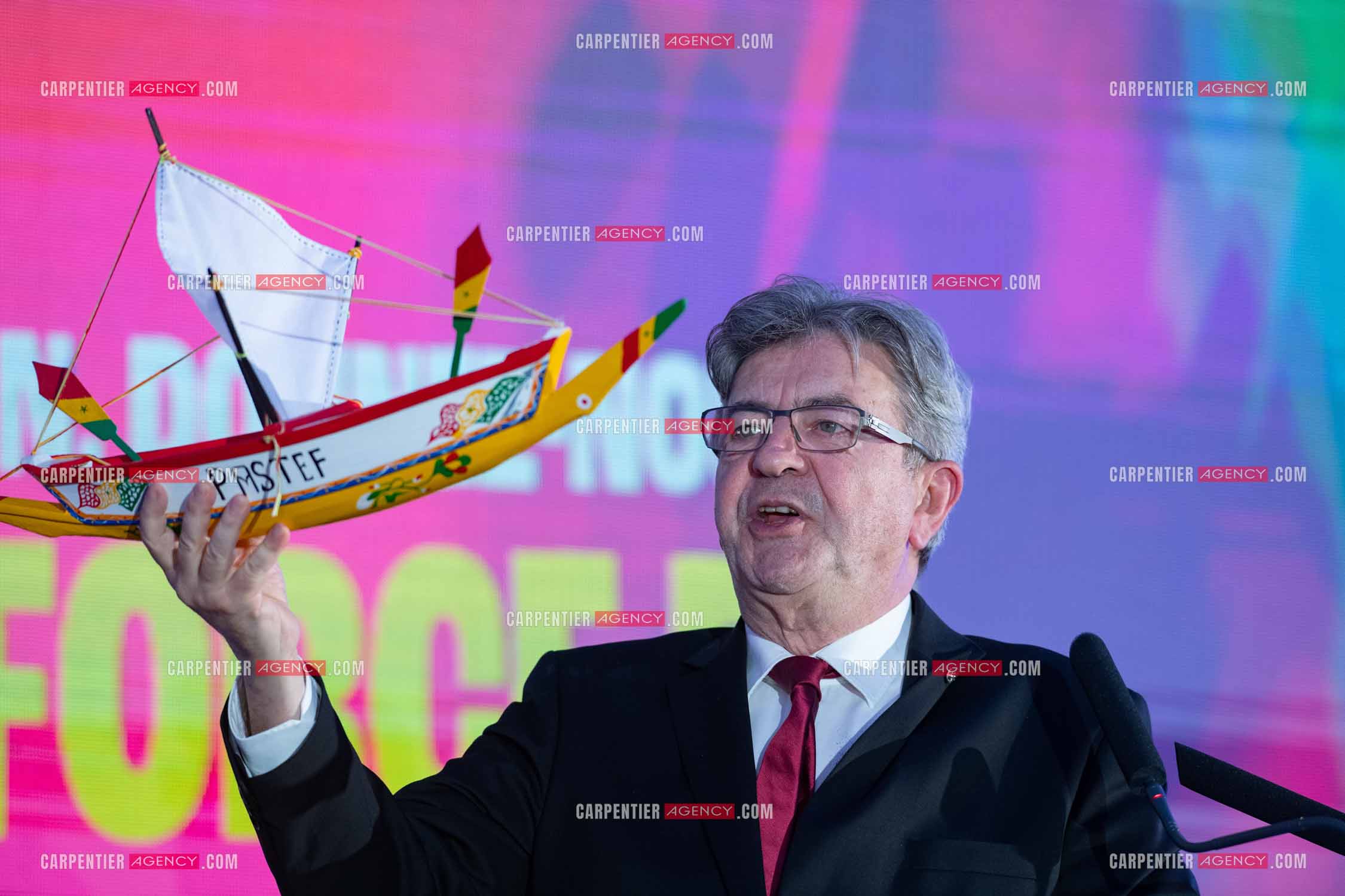 Meeting de l’Union populaire à Marseille le 23 mai 2024. Le député français Jean-Luc Mélenchon.