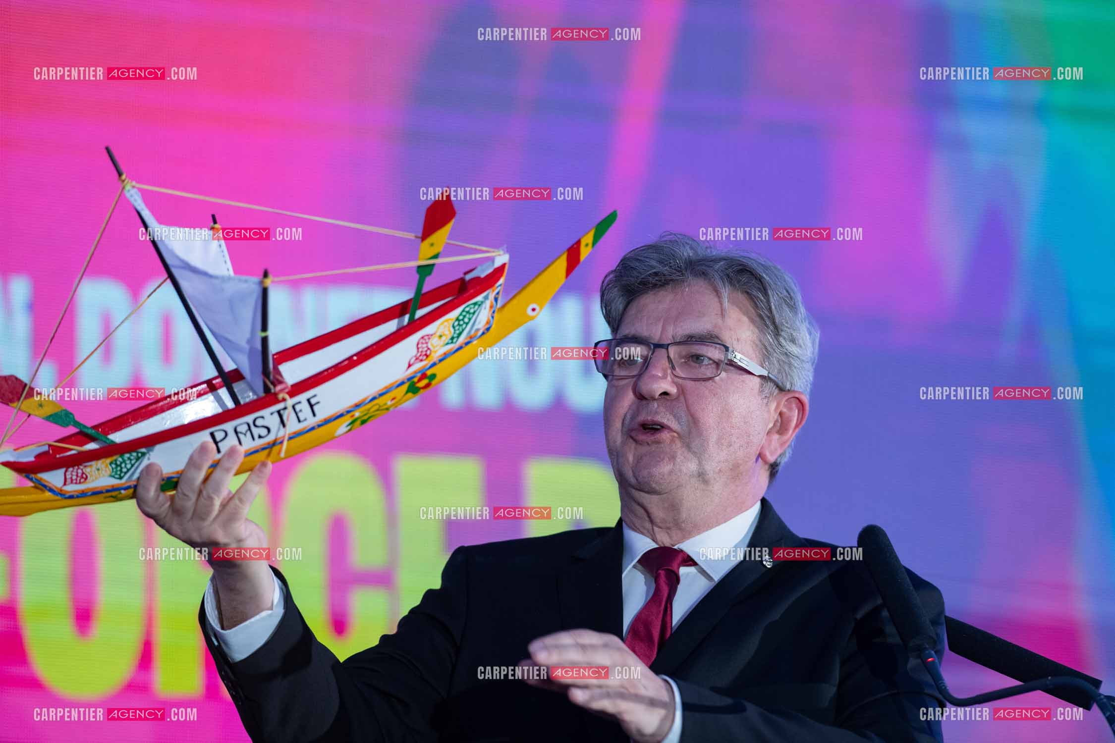 Meeting de l’Union populaire à Marseille le 23 mai 2024. Le député français Jean-Luc Mélenchon.