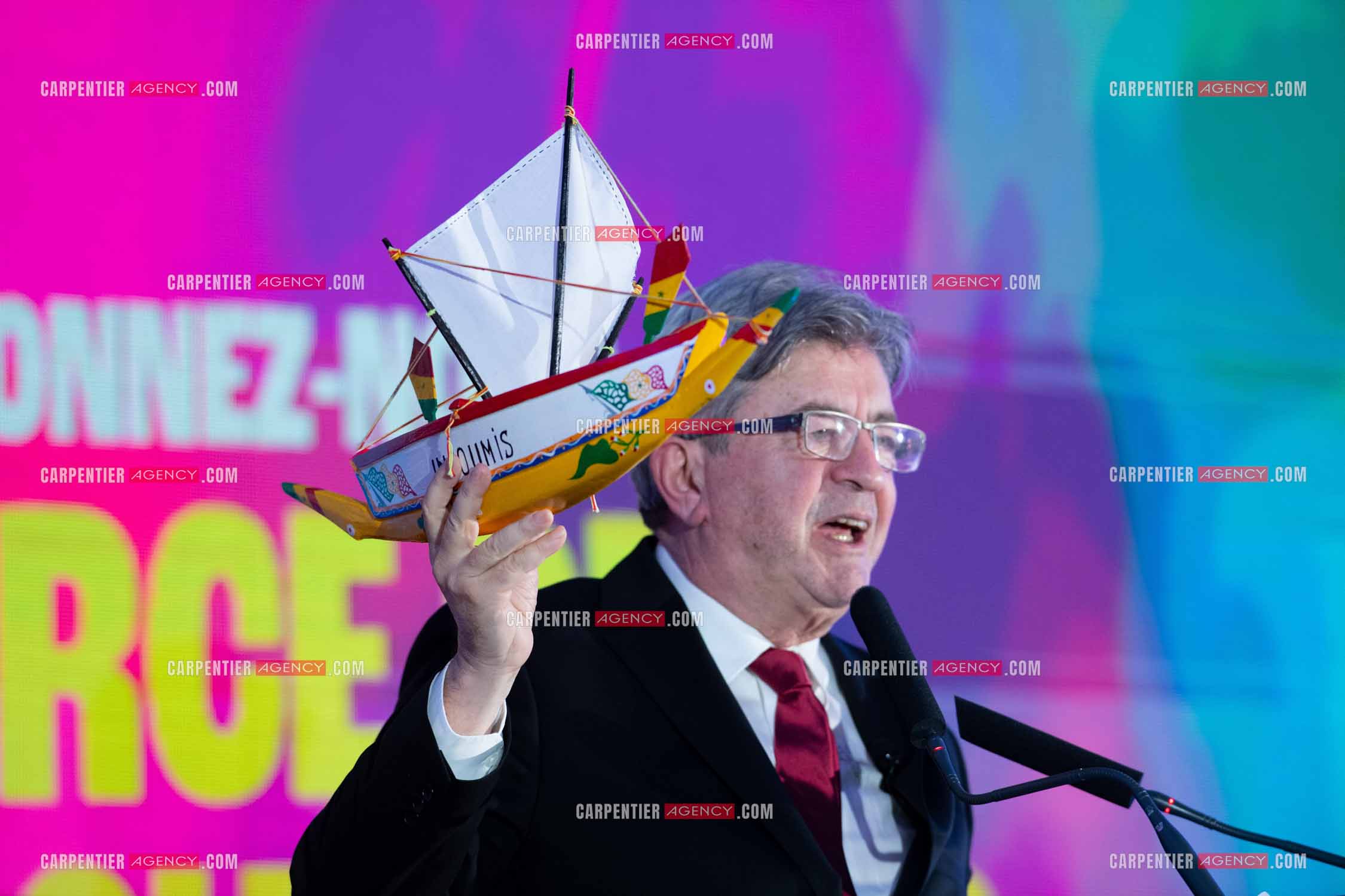 Meeting de l’Union populaire à Marseille le 23 mai 2024. Le député français Jean-Luc Mélenchon.